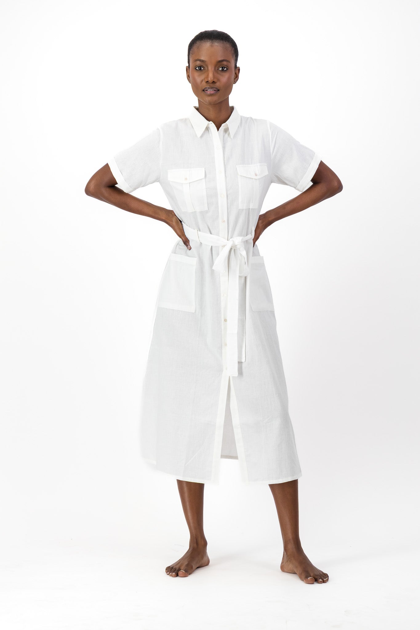 Safari Shirt Dress Handloom - White