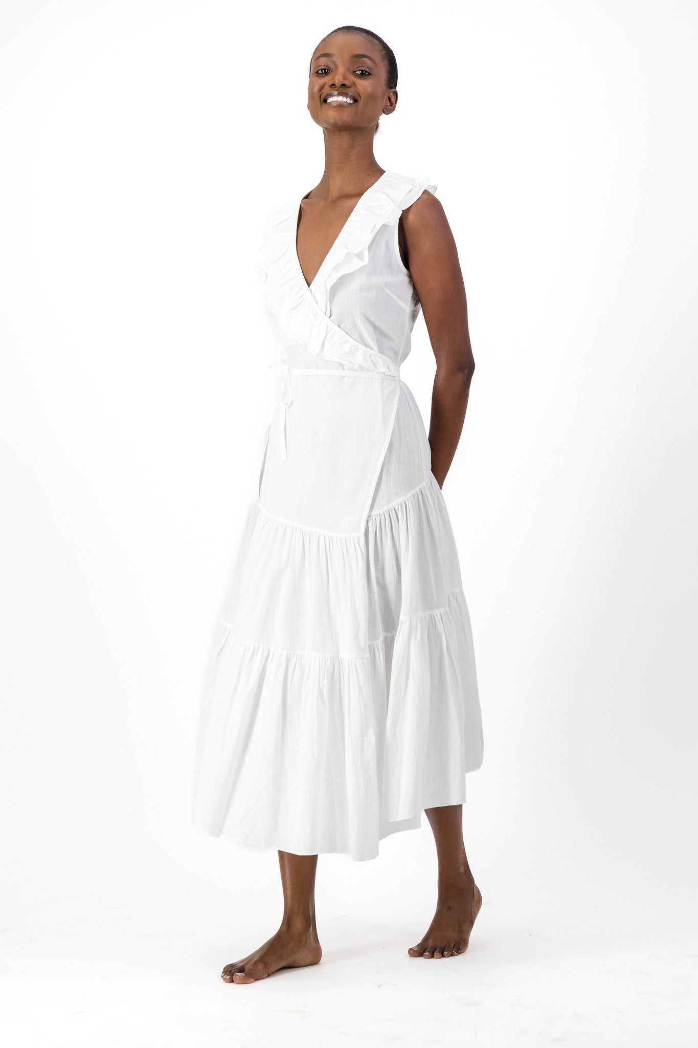 Frill Wrap Dress Handloom - White