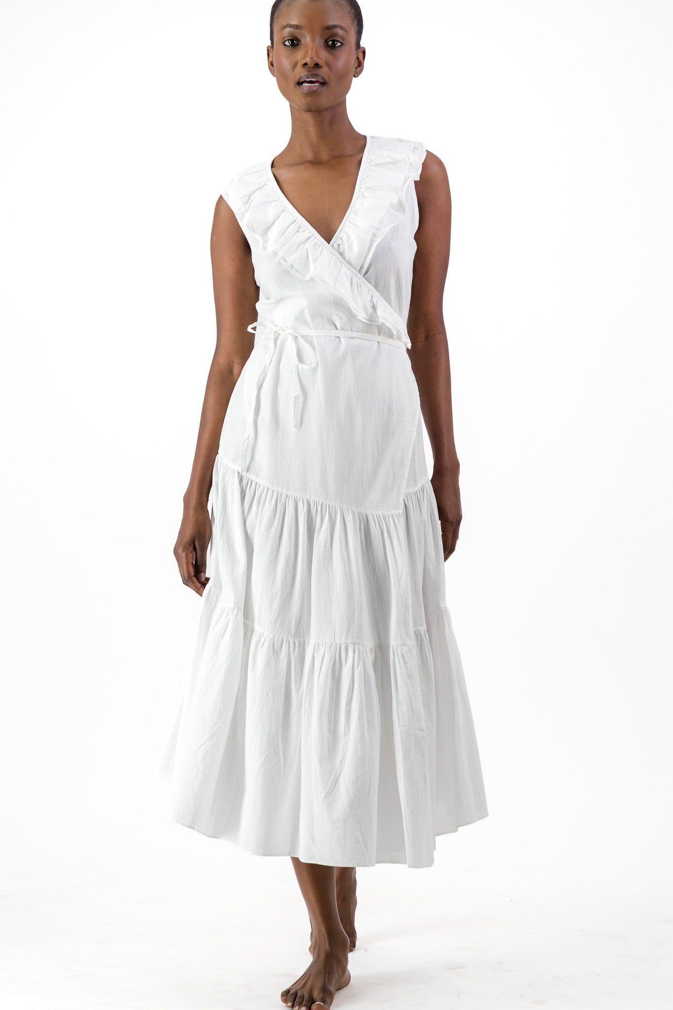 Frill Wrap Dress Handloom - White