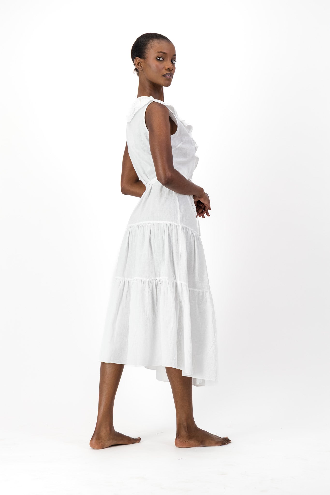 Frill Wrap Dress Handloom - White