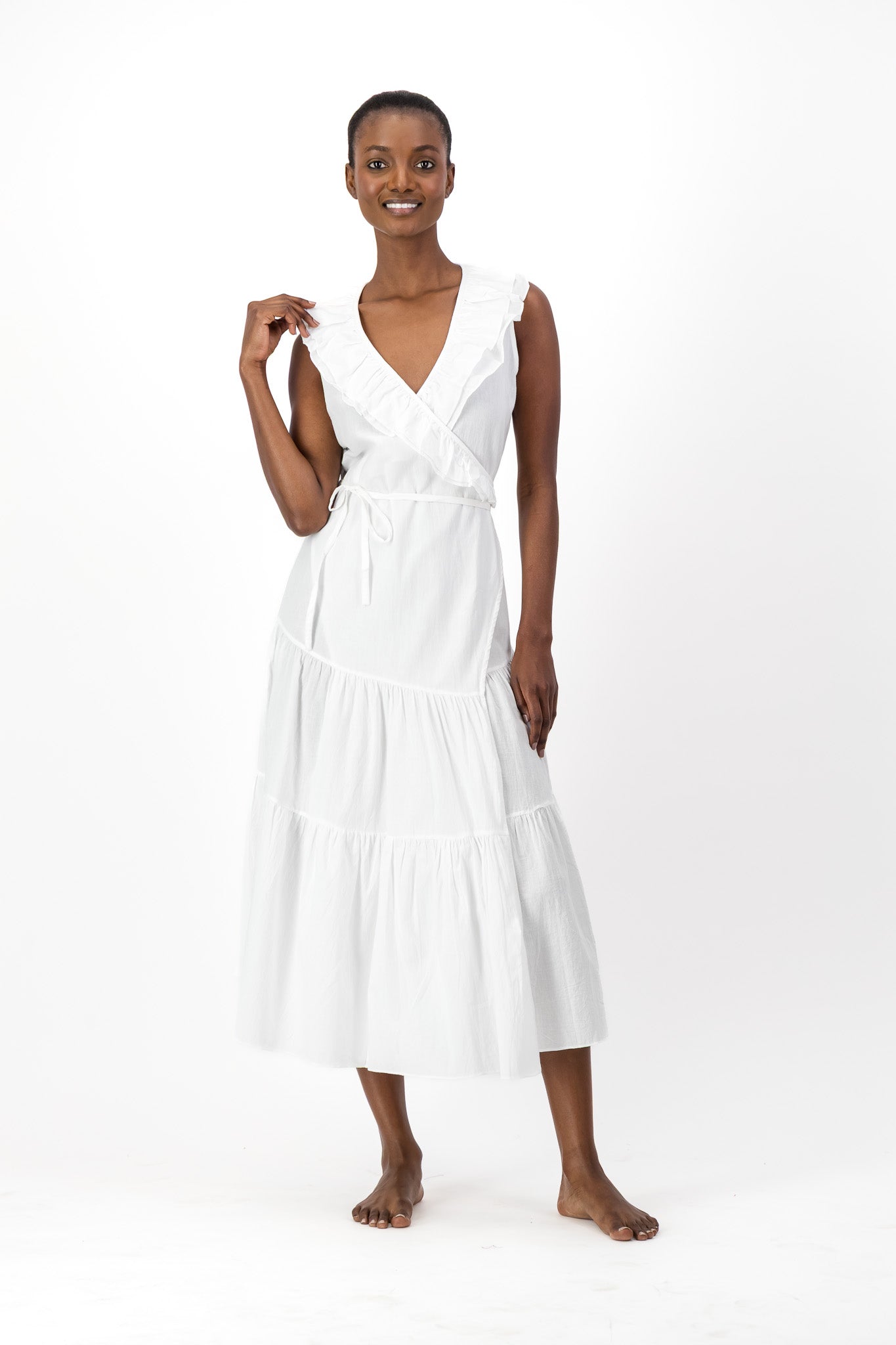 Frill Wrap Dress Handloom - White