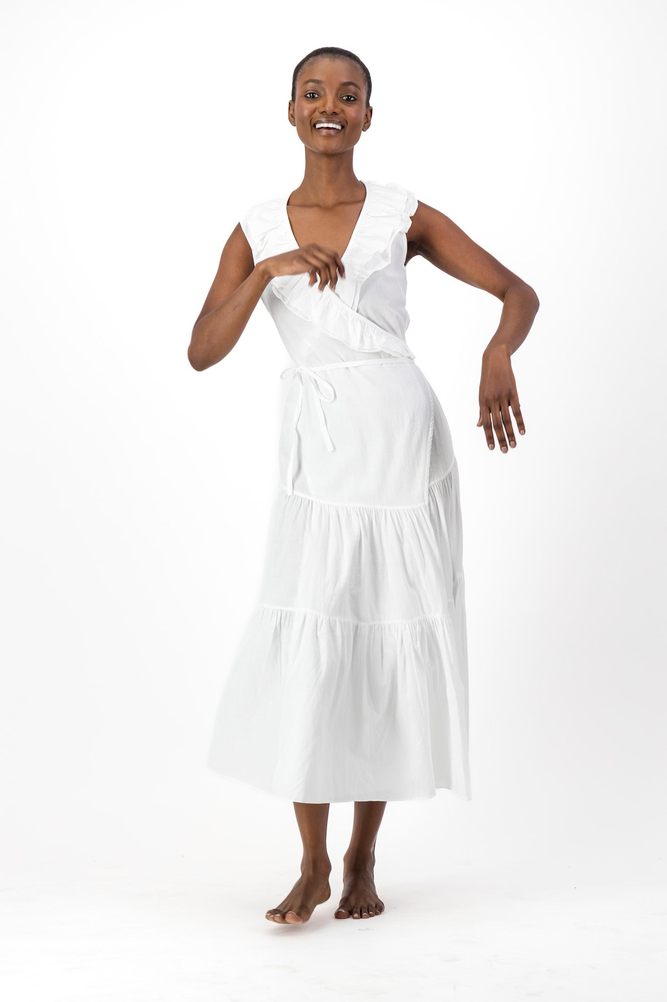 Frill Wrap Dress Handloom - White