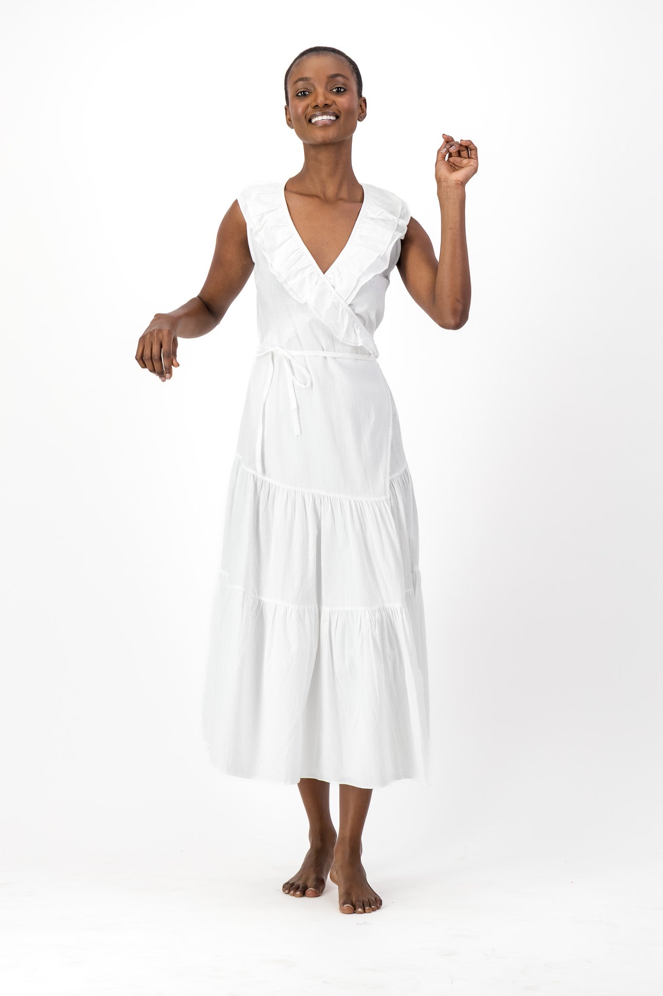 Frill Wrap Dress Handloom - White