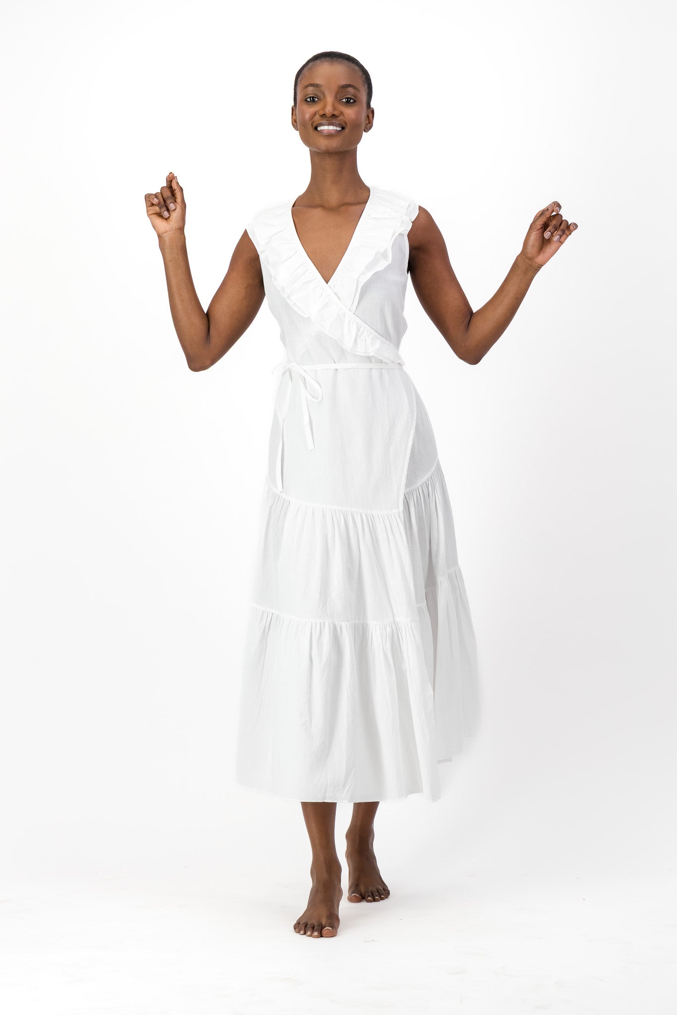 Frill Wrap Dress Handloom - White