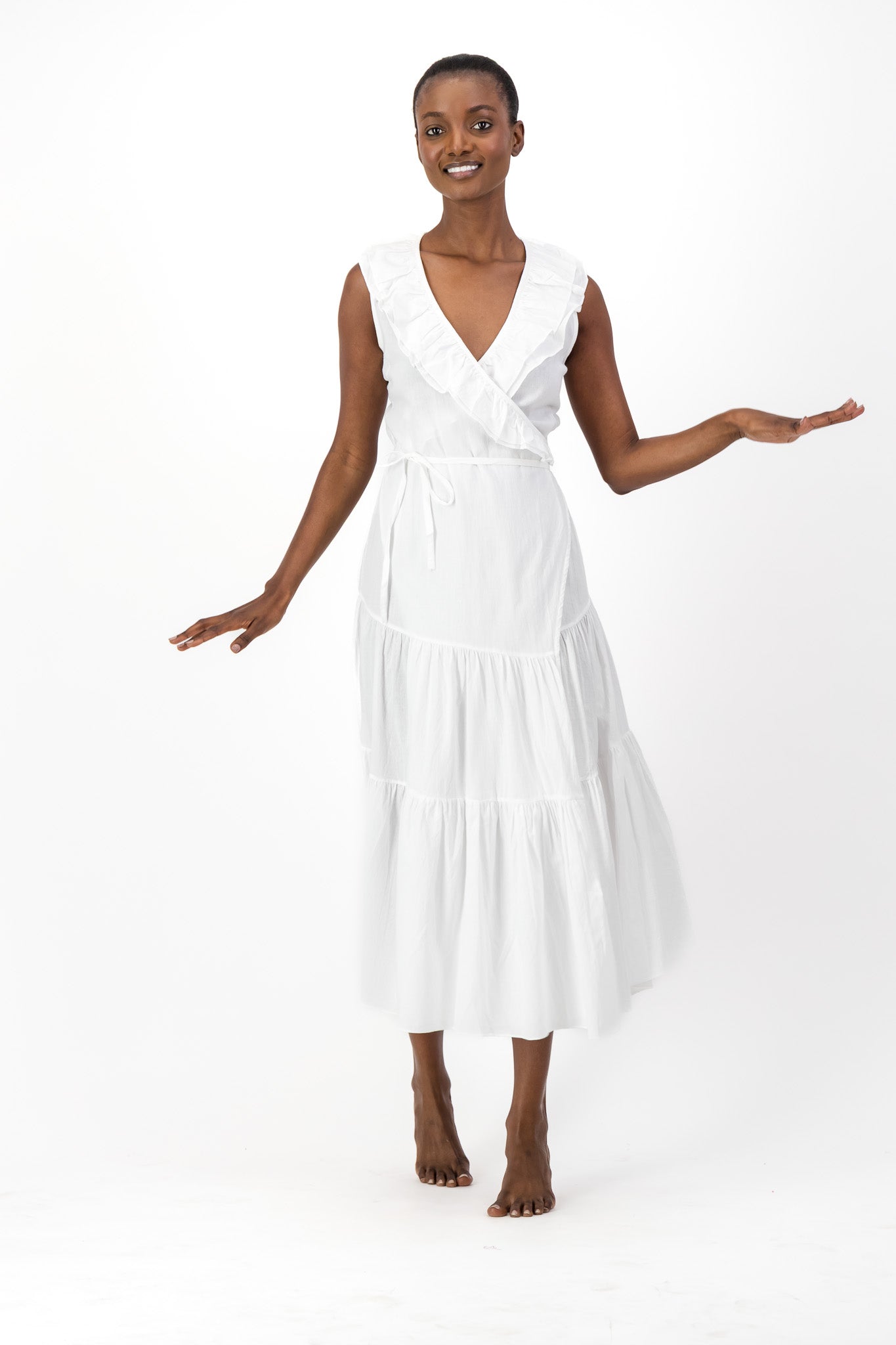 Frill Wrap Dress Handloom - White
