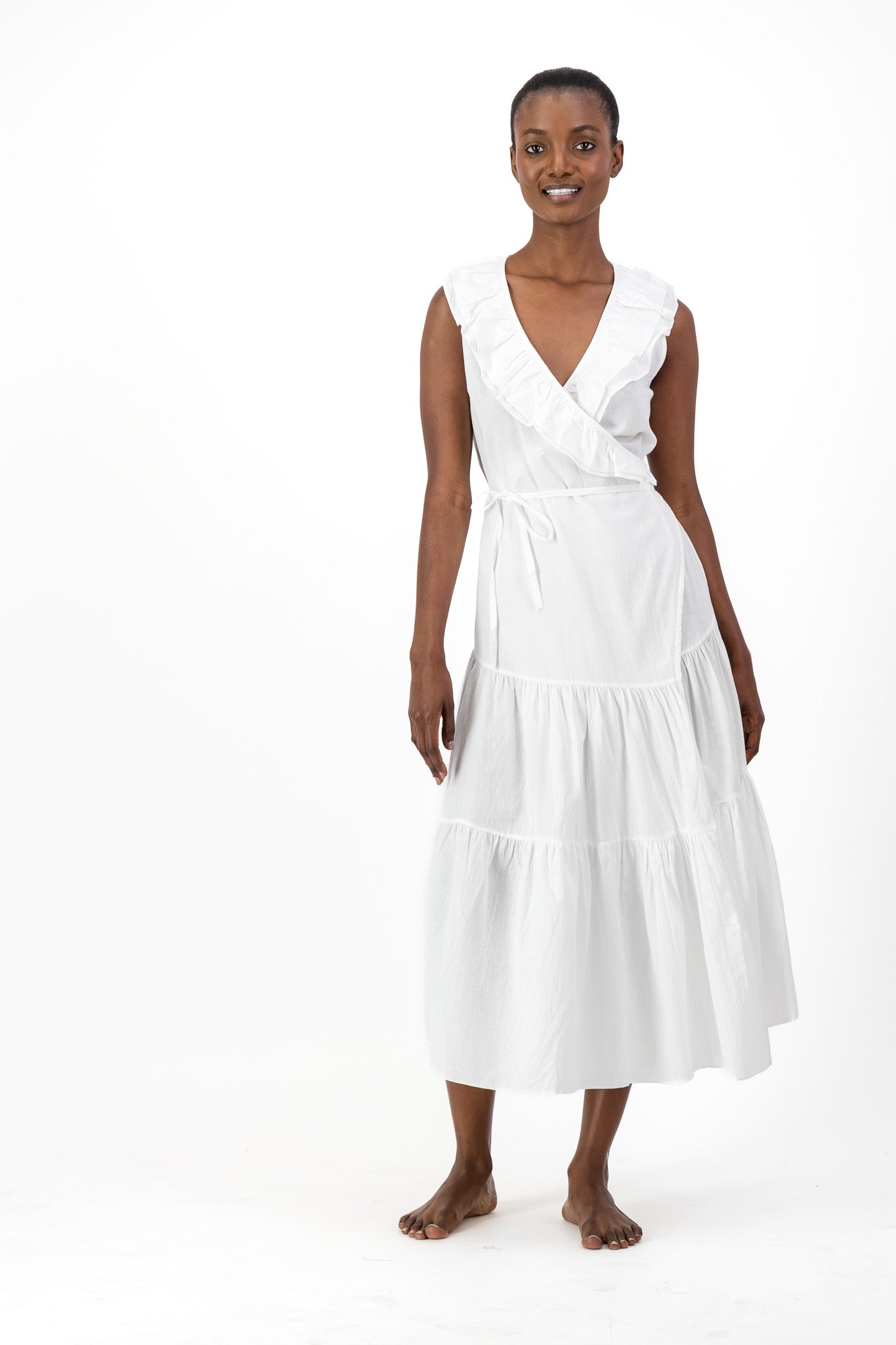 Frill Wrap Dress Handloom - White