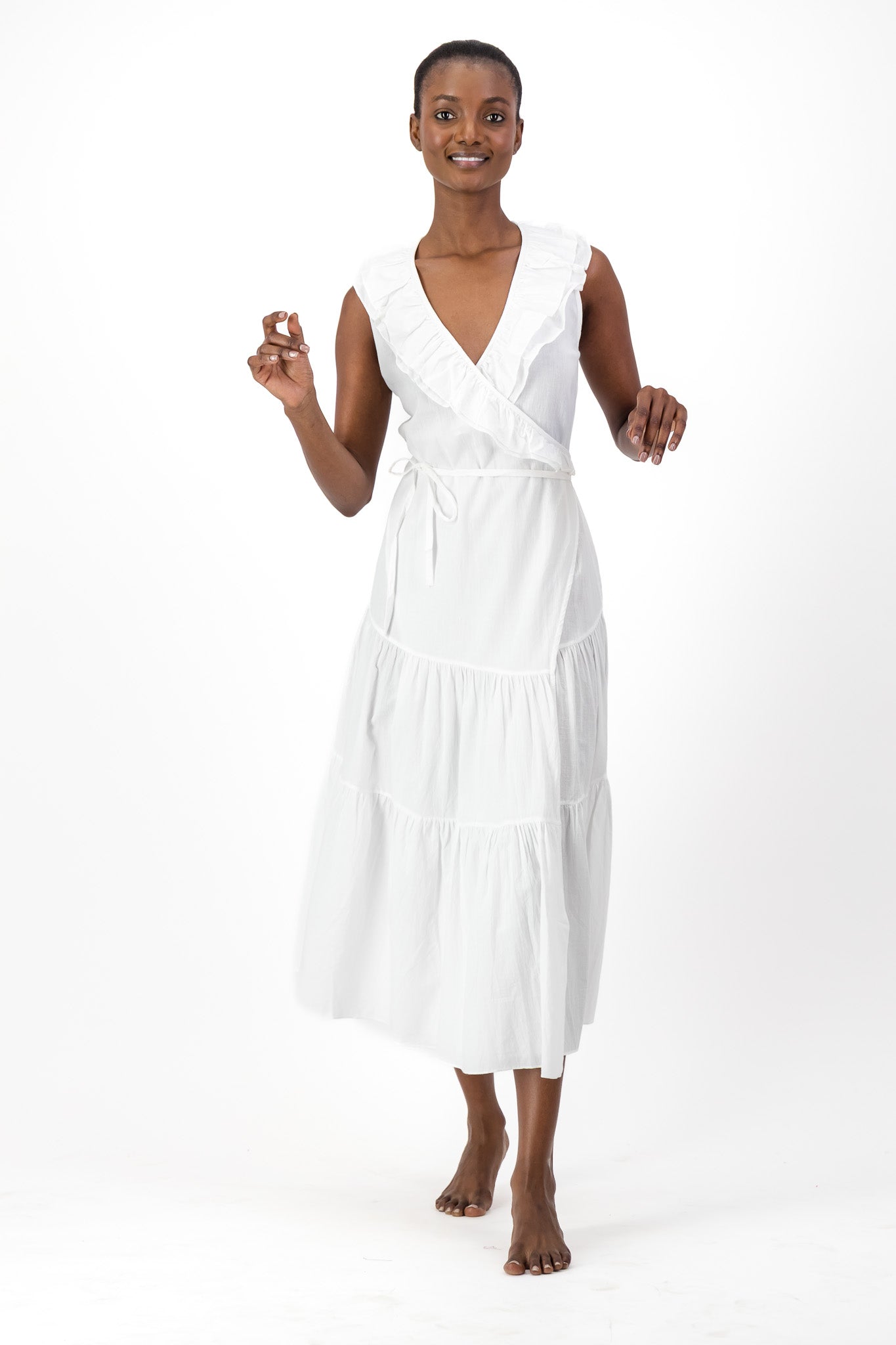 Frill Wrap Dress Handloom - White