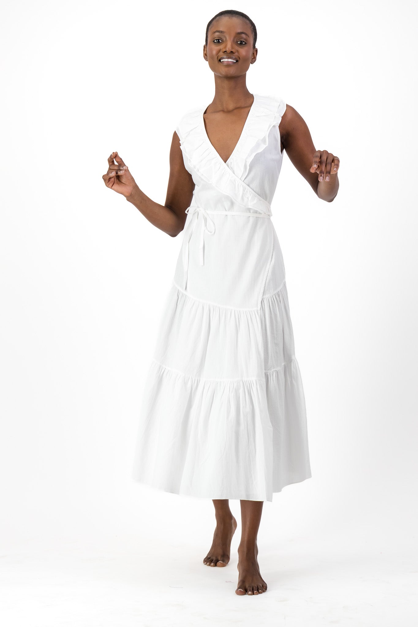 Frill Wrap Dress Handloom - White