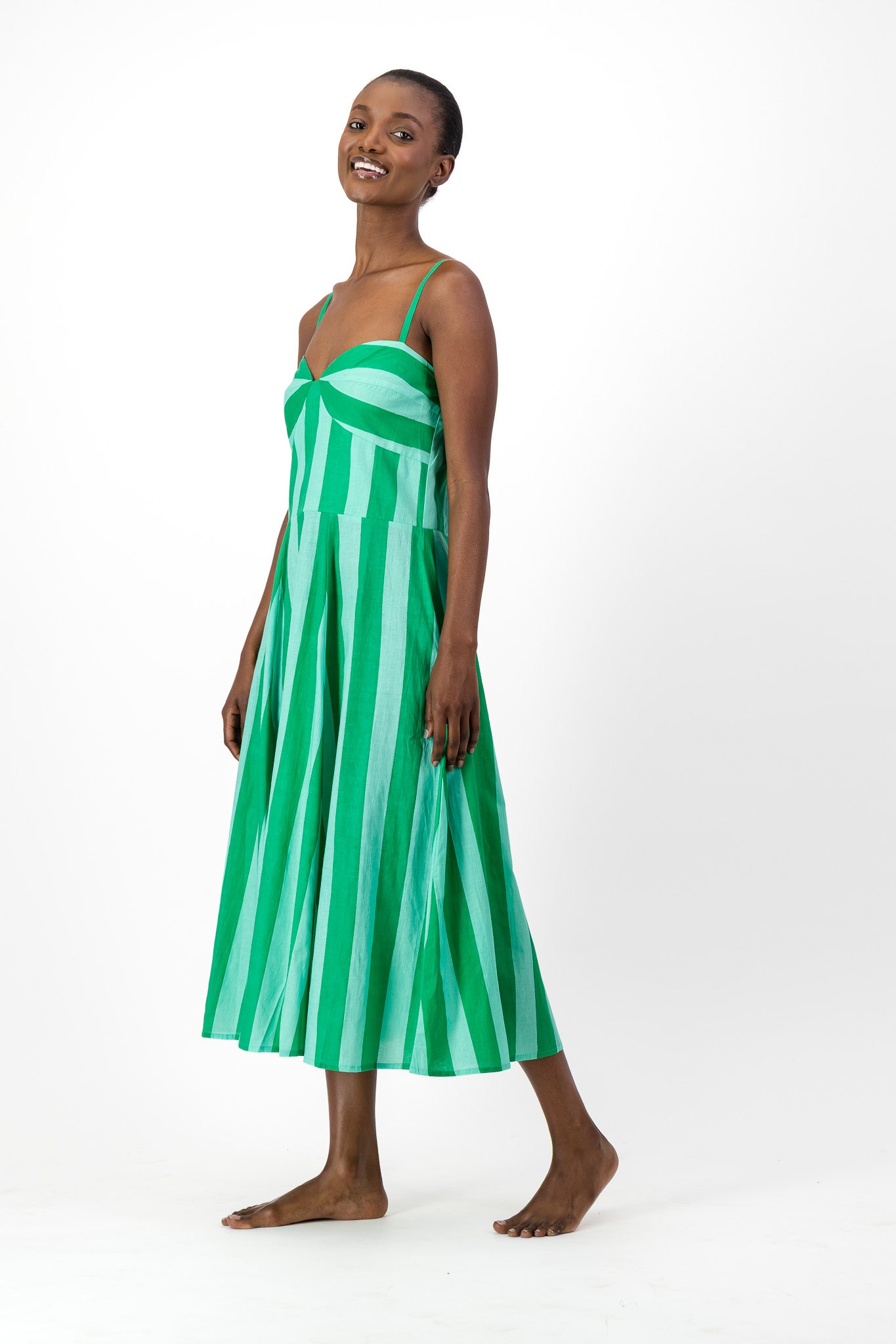 Daphne Dress - Green Stripe