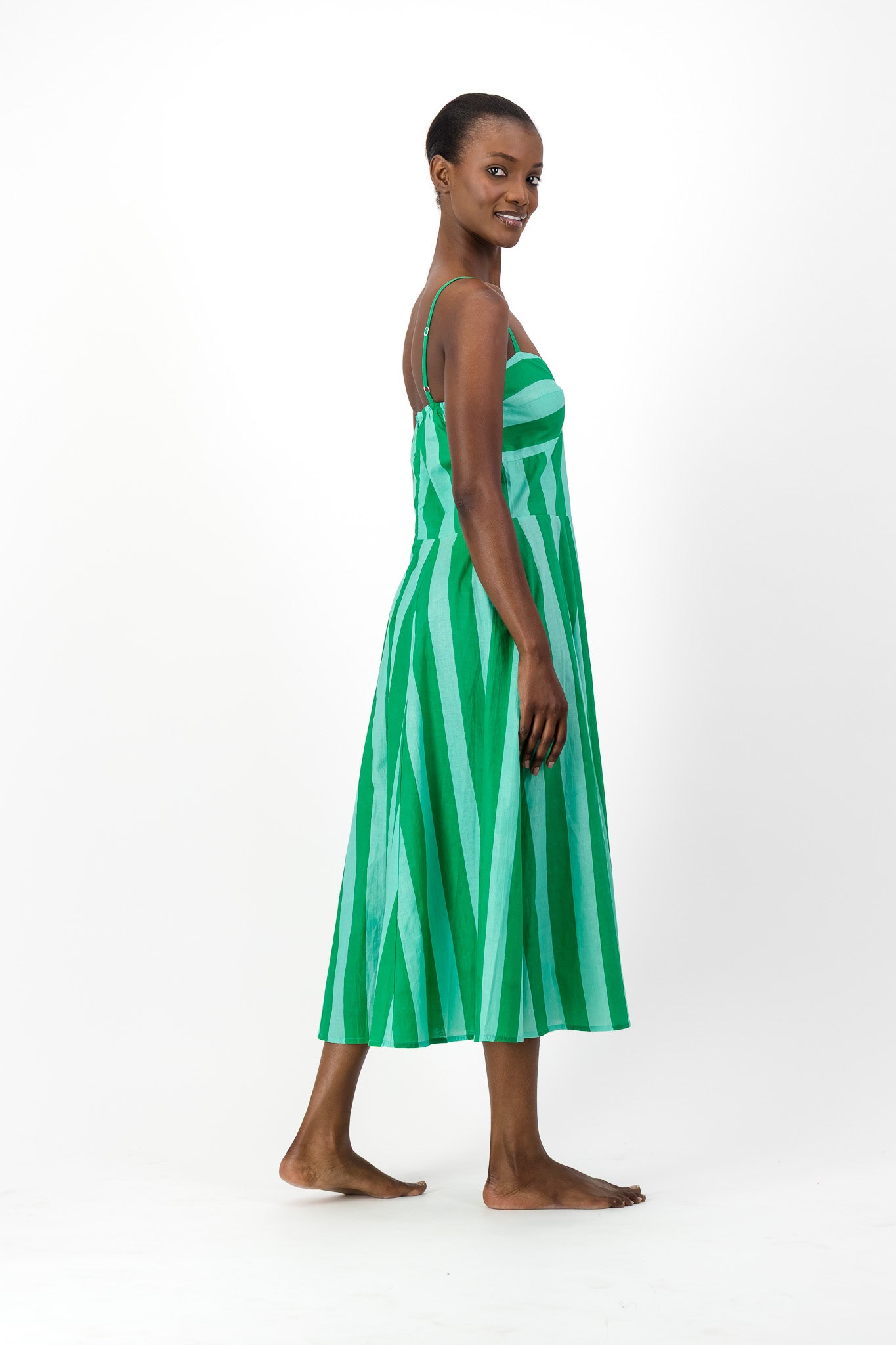 Daphne Dress - Green Stripe