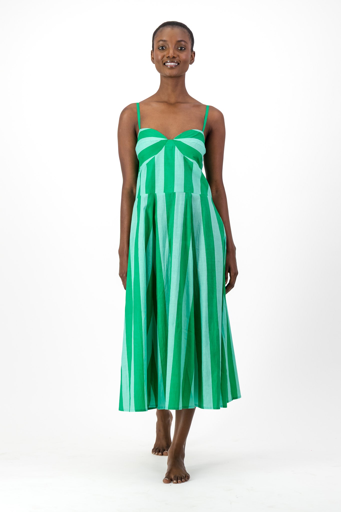 Daphne Dress - Green Stripe