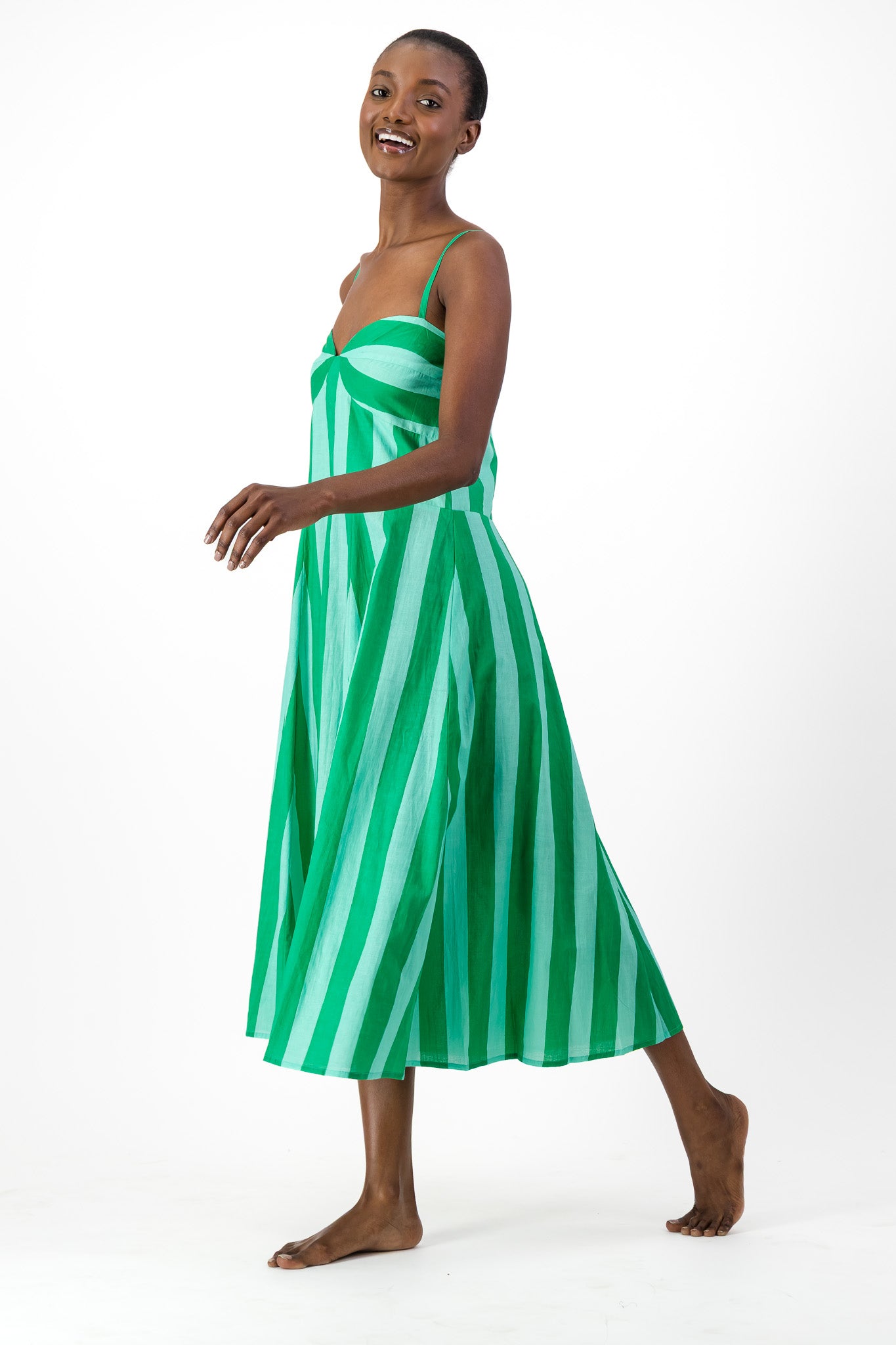 Daphne Dress - Green Stripe