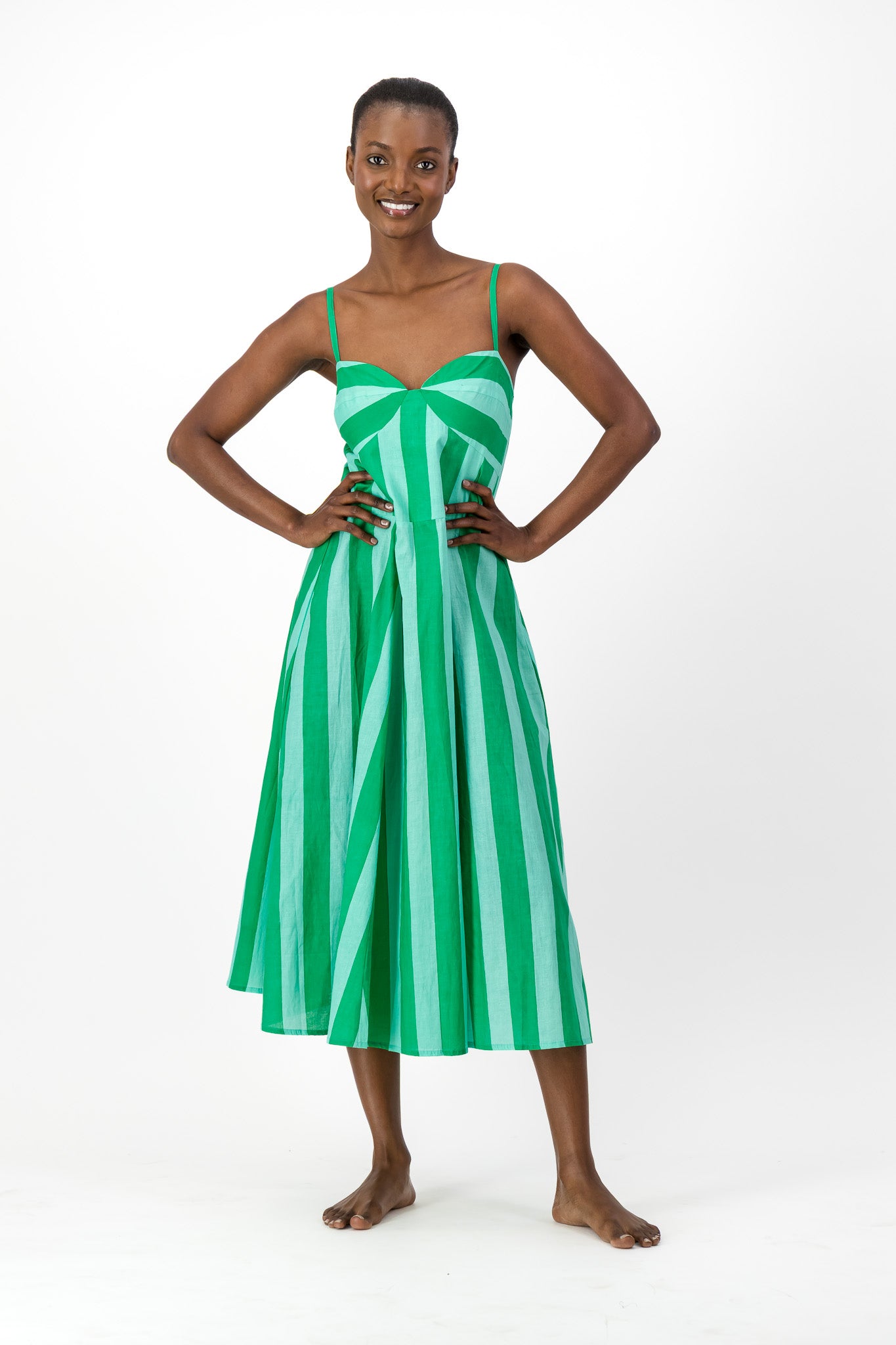 Daphne Dress - Green Stripe