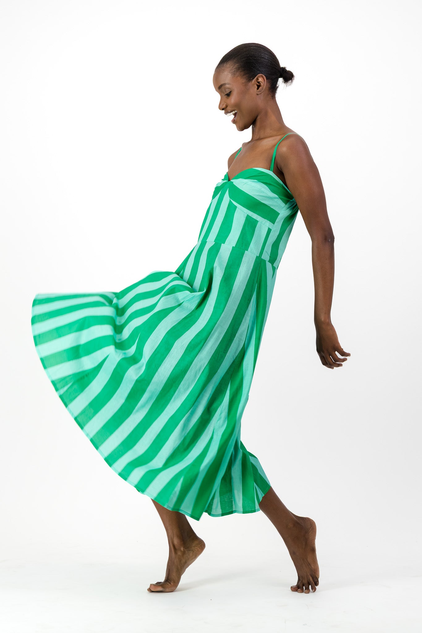 Daphne Dress - Green Stripe