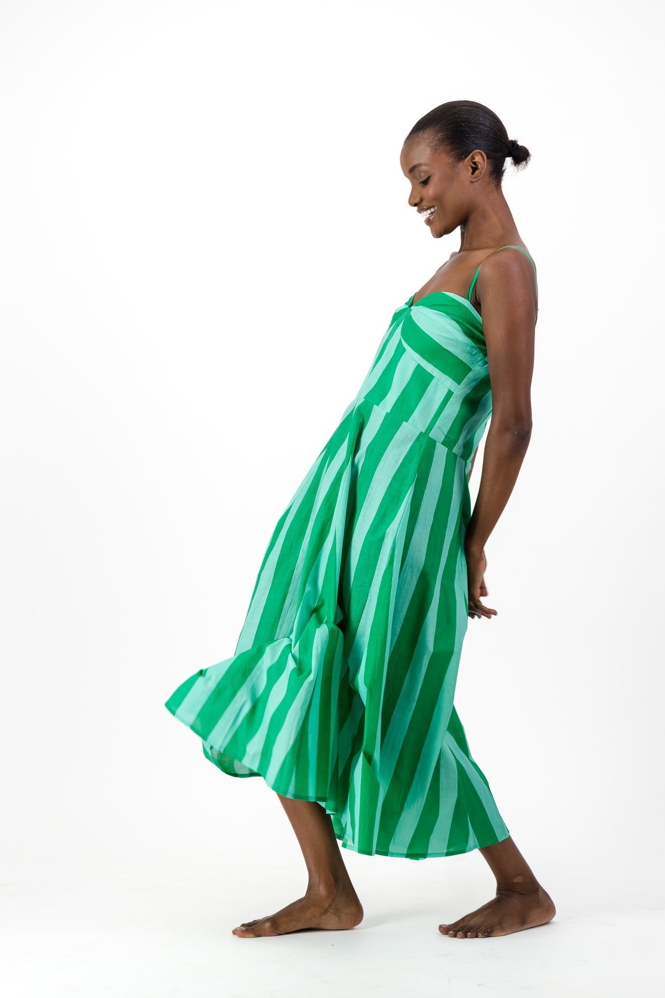 Daphne Dress - Green Stripe