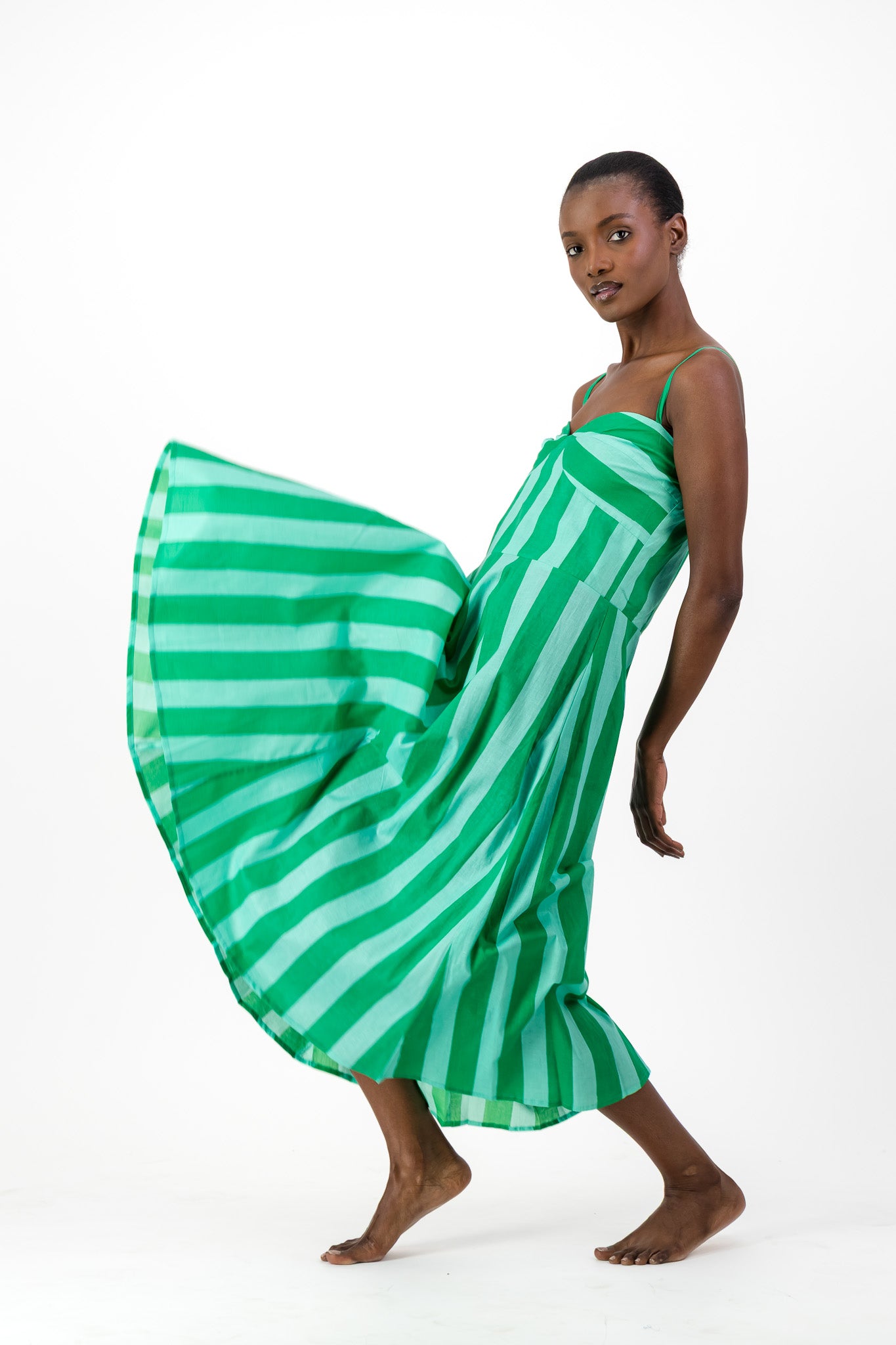 Daphne Dress - Green Stripe