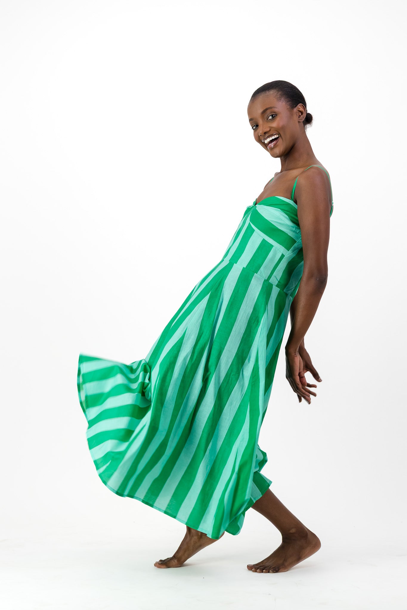 Daphne Dress - Green Stripe