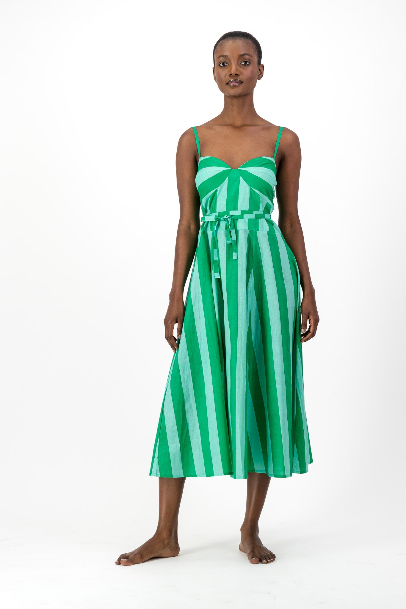 Daphne Dress - Green Stripe