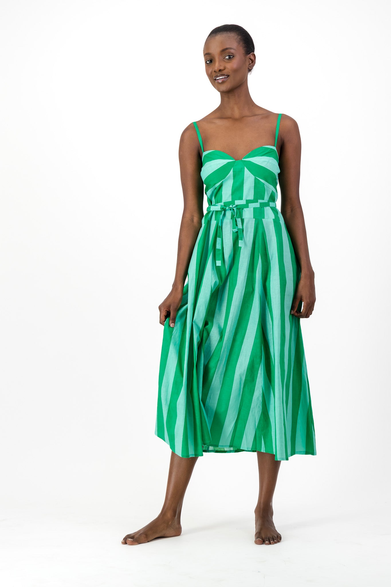 Daphne Dress - Green Stripe