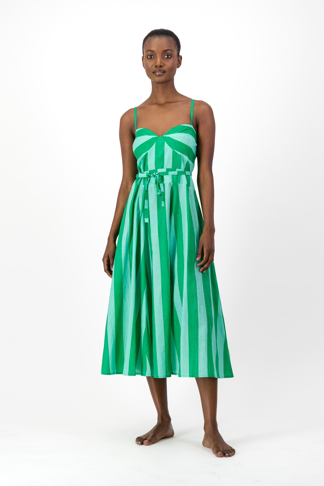 Daphne Dress - Green Stripe