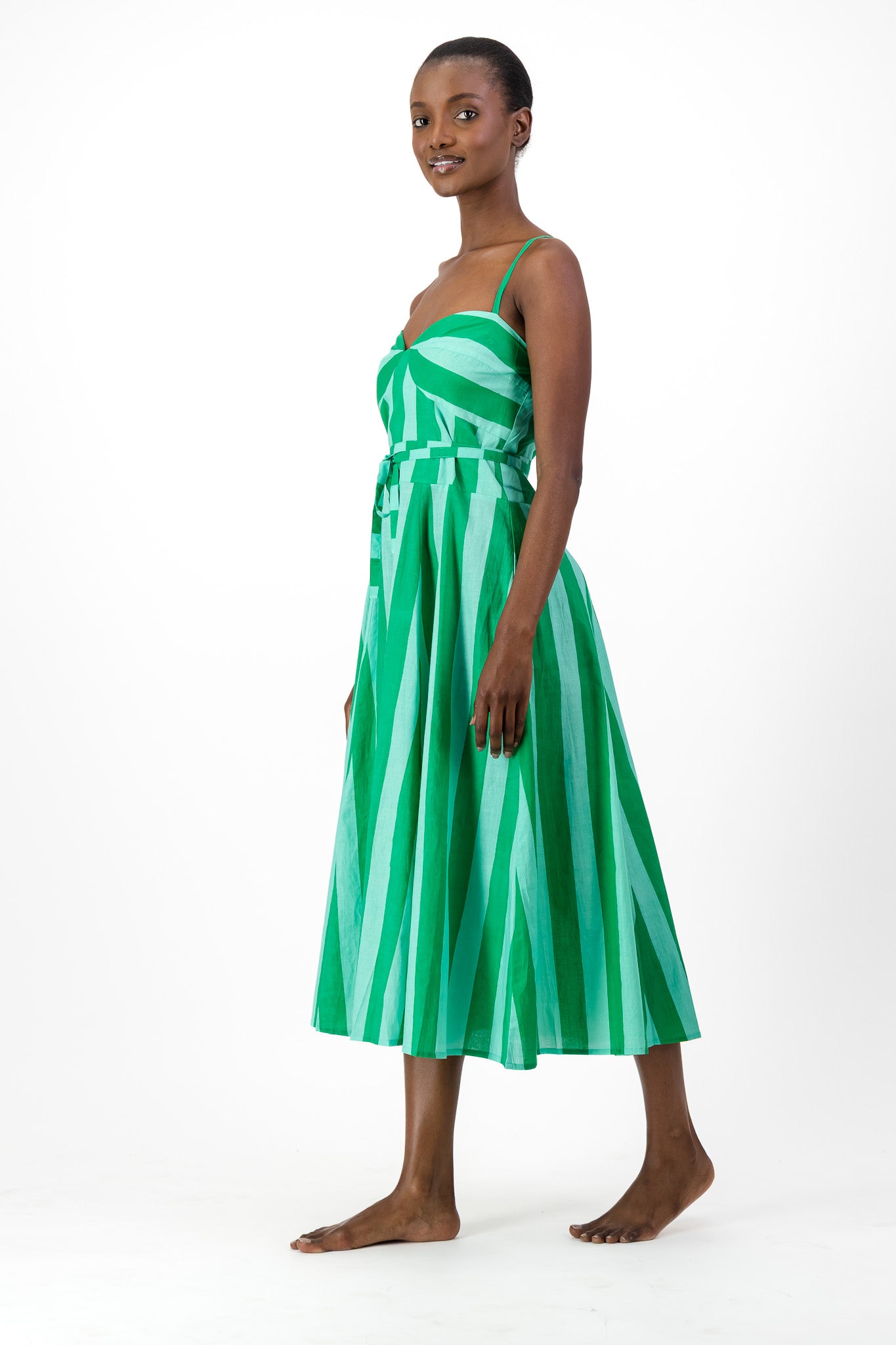 Daphne Dress - Green Stripe