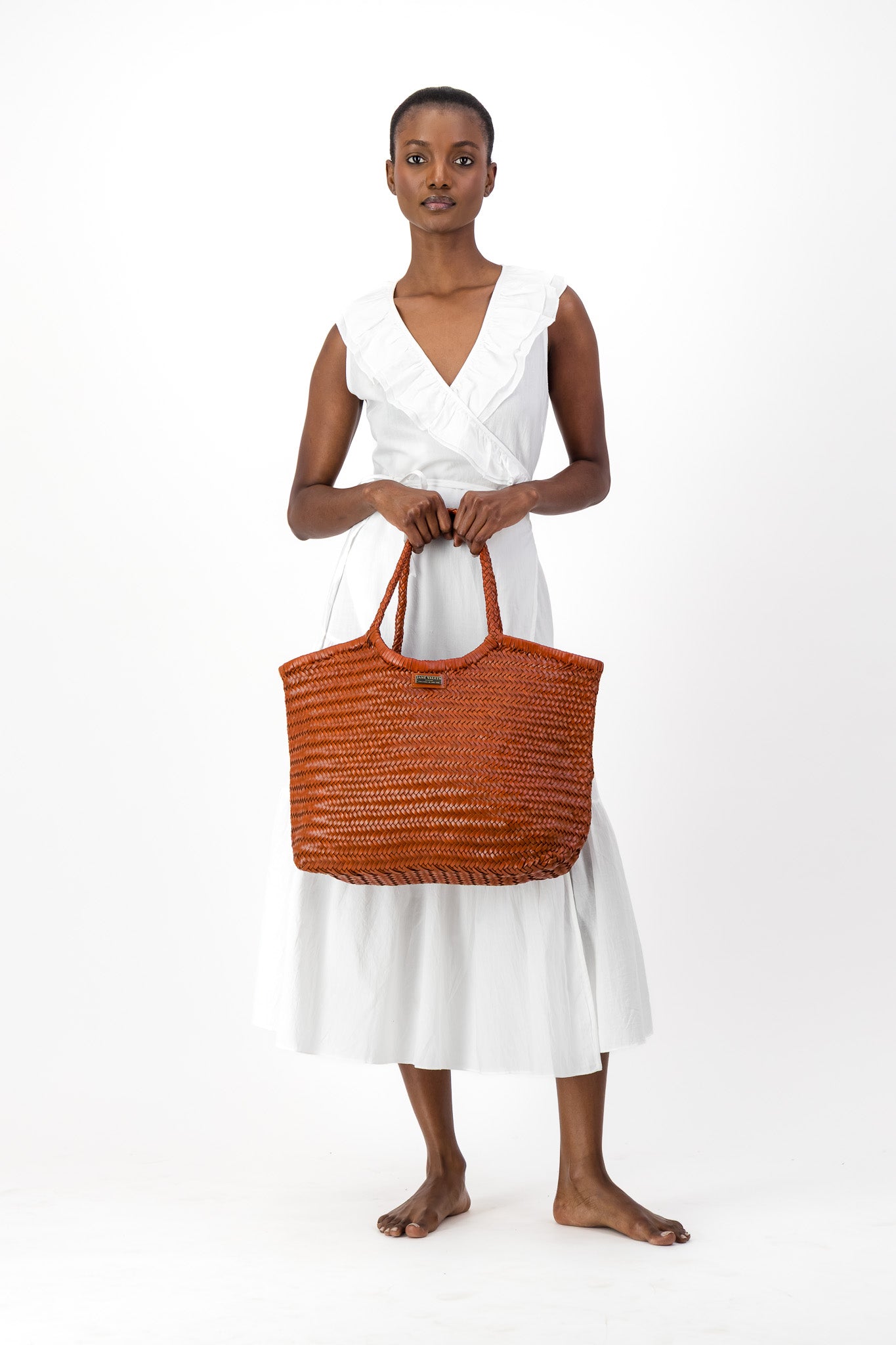 Large Leather Braided Bag - Rust