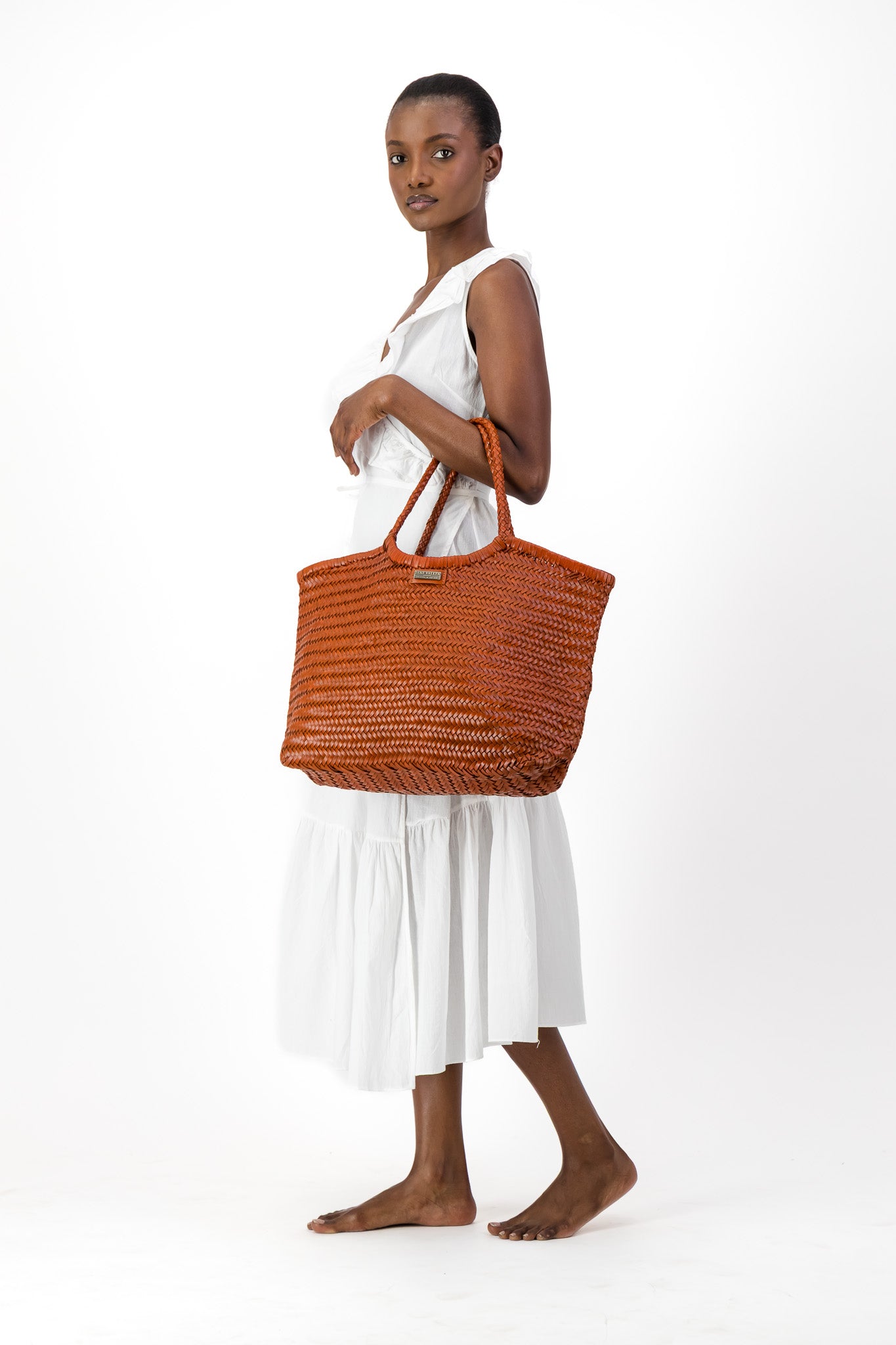 Large Leather Braided Bag - Rust