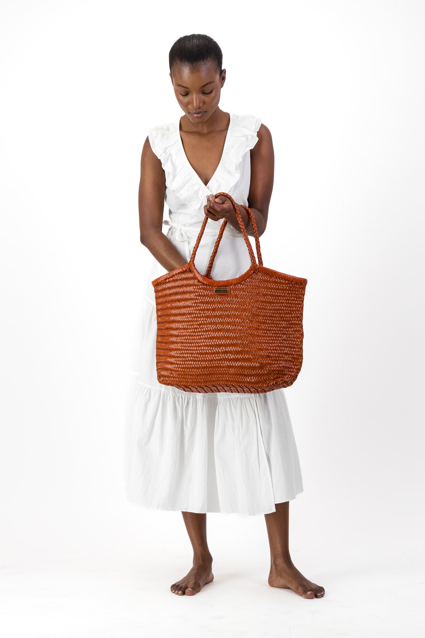 Large Leather Braided Bag - Rust