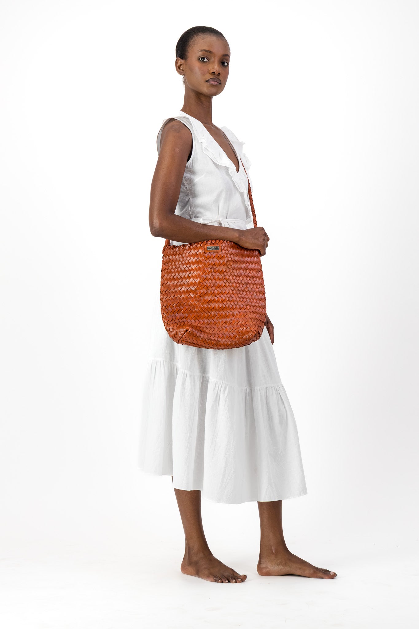 Medium Sling Leather Braided Bag - Rust