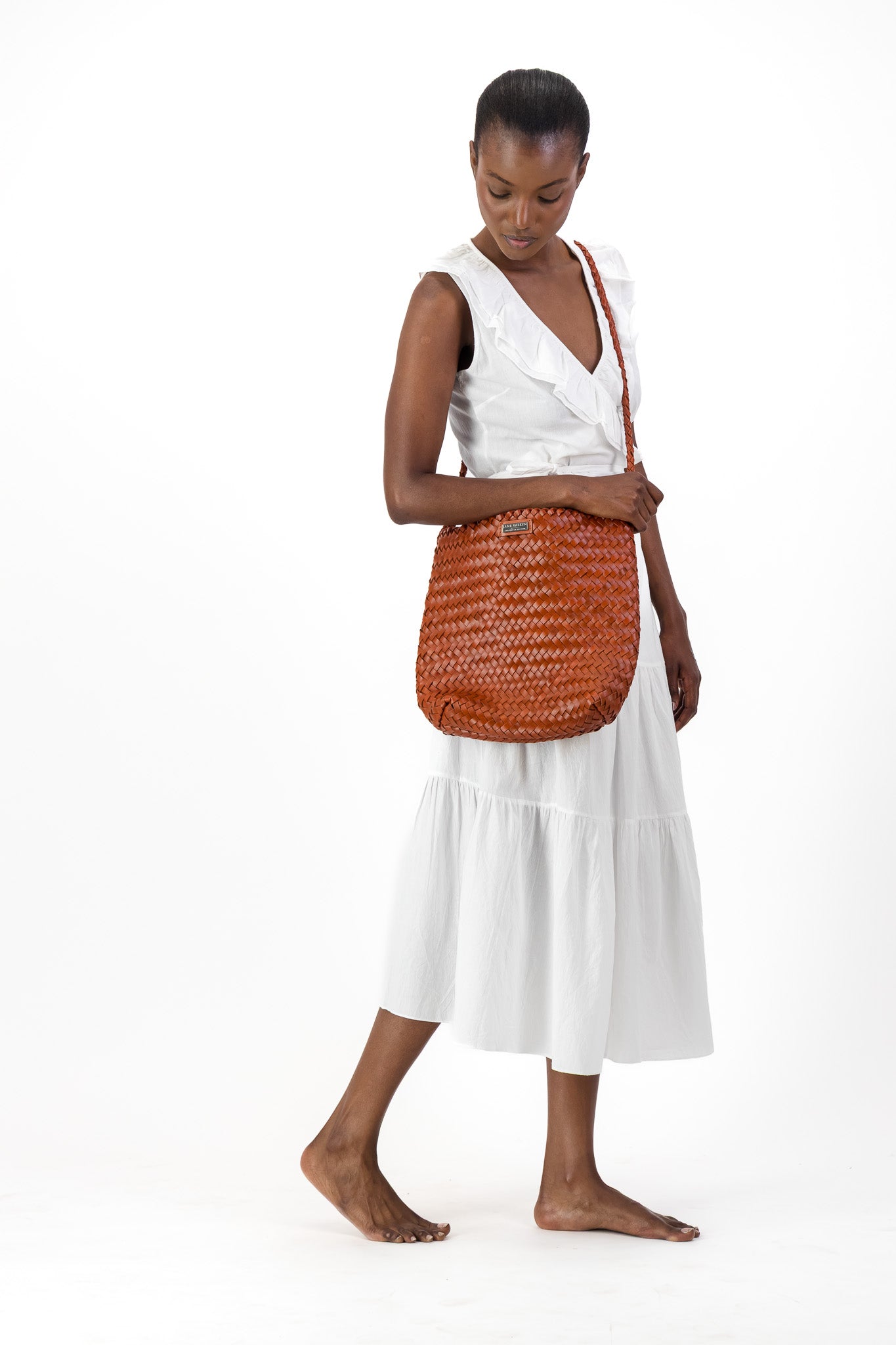 Medium Sling Leather Braided Bag - Rust