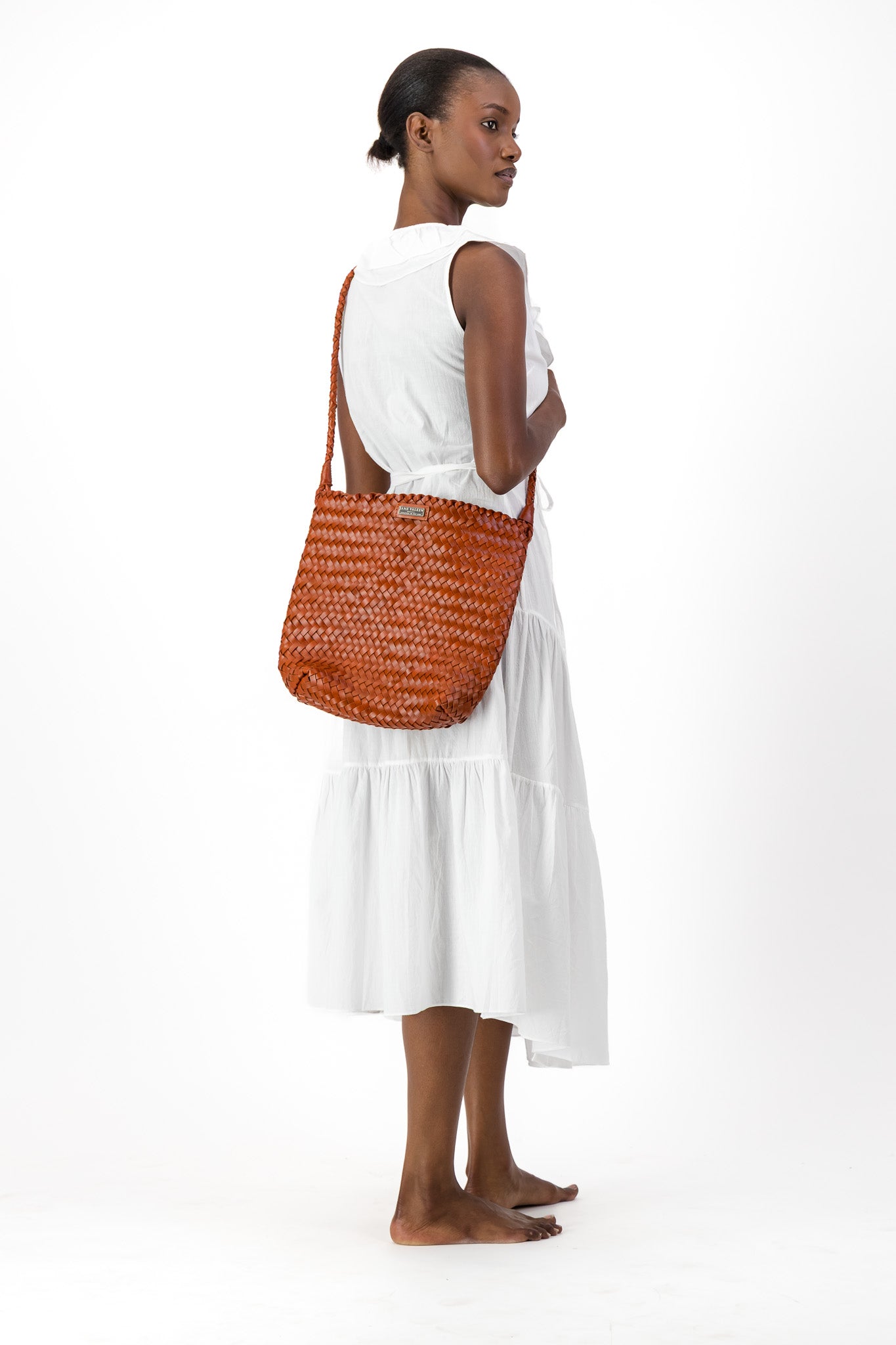 Medium Sling Leather Braided Bag - Rust