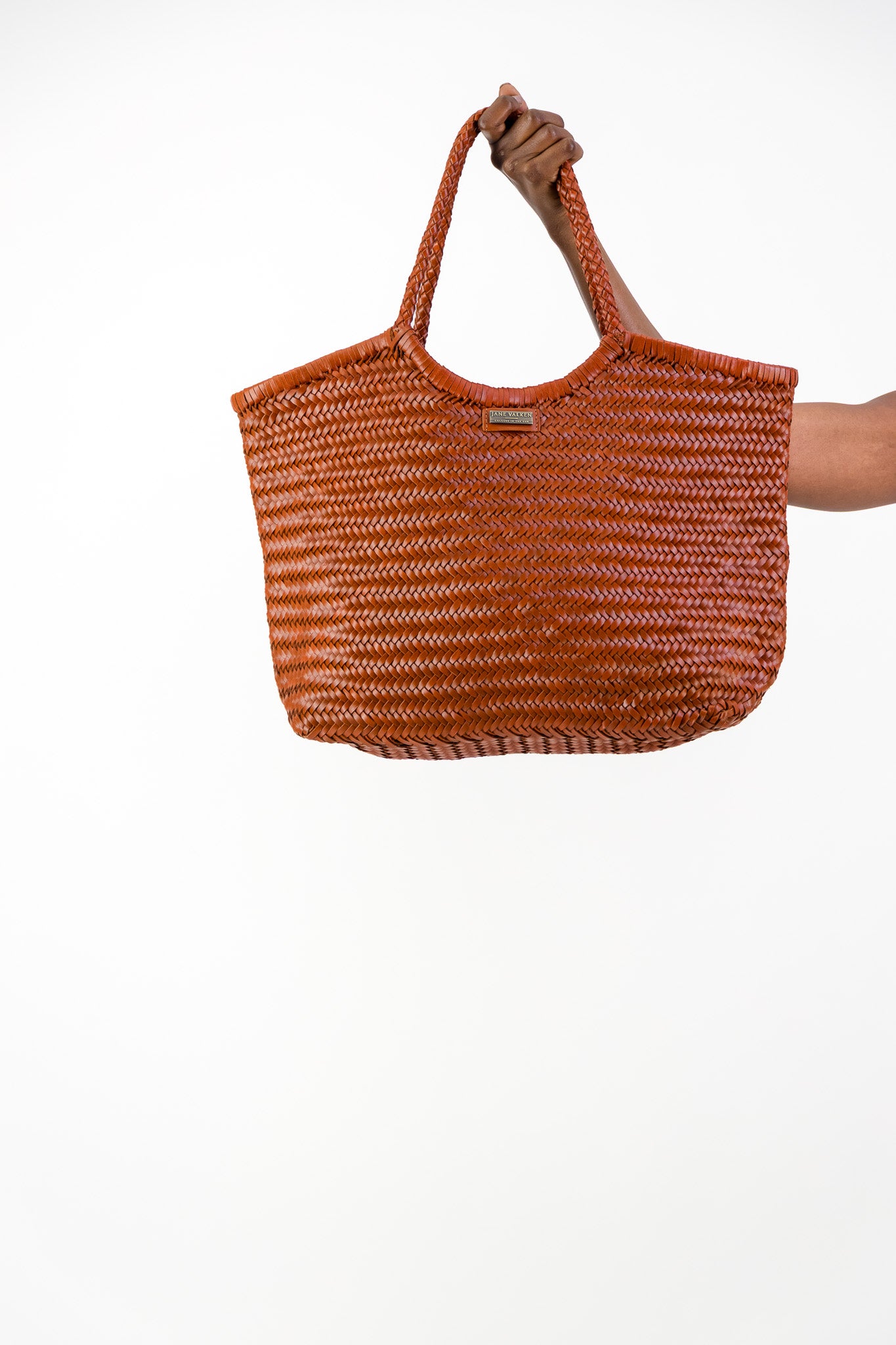 Large Leather Braided Bag - Rust