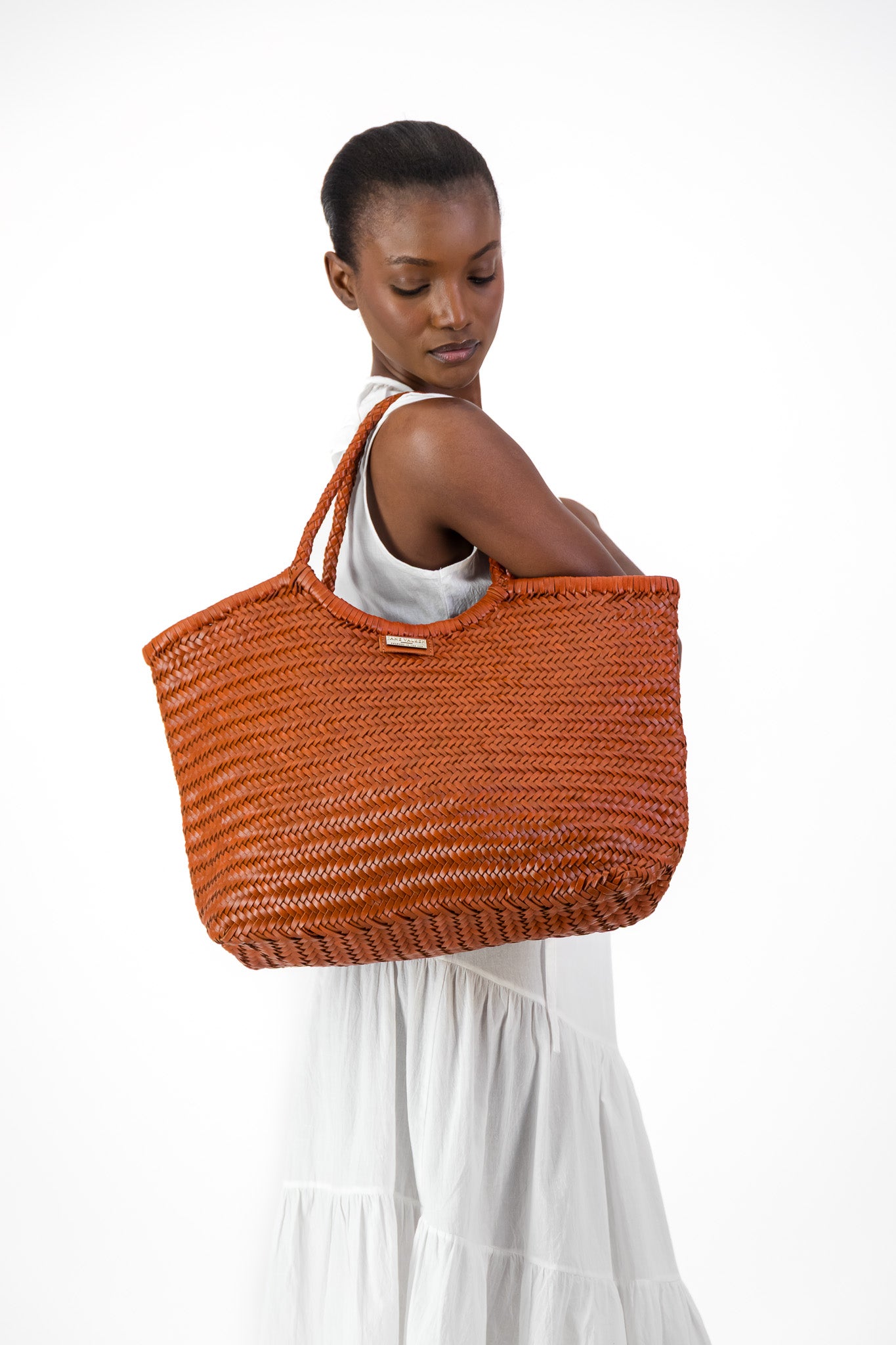 Large Leather Braided Bag - Rust