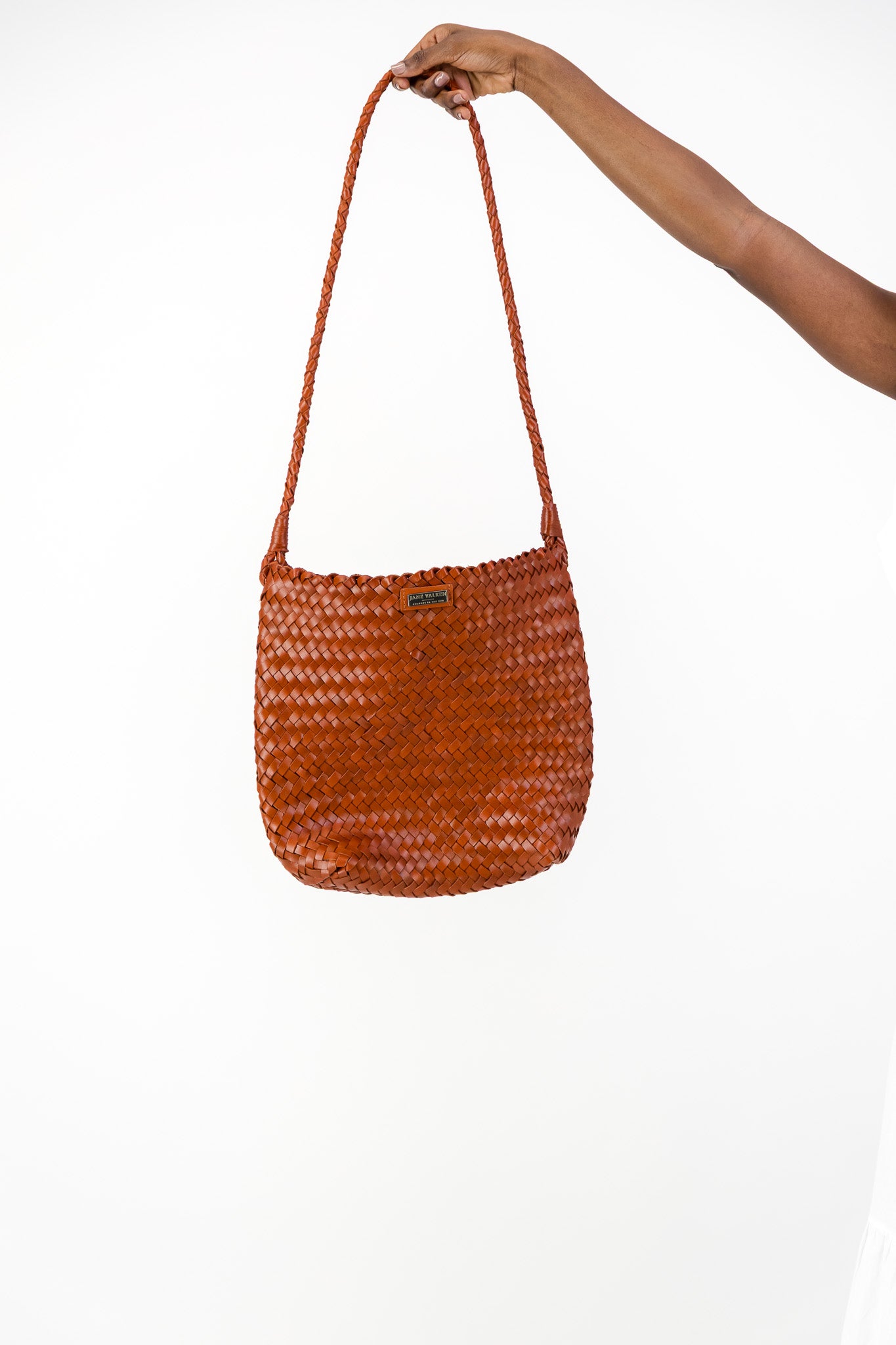 Medium Sling Leather Braided Bag - Rust