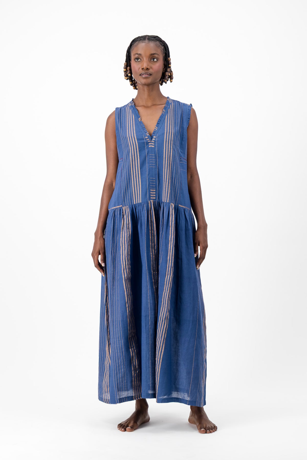 Nevermind Handloom Dress - Blue & Gold Lurex