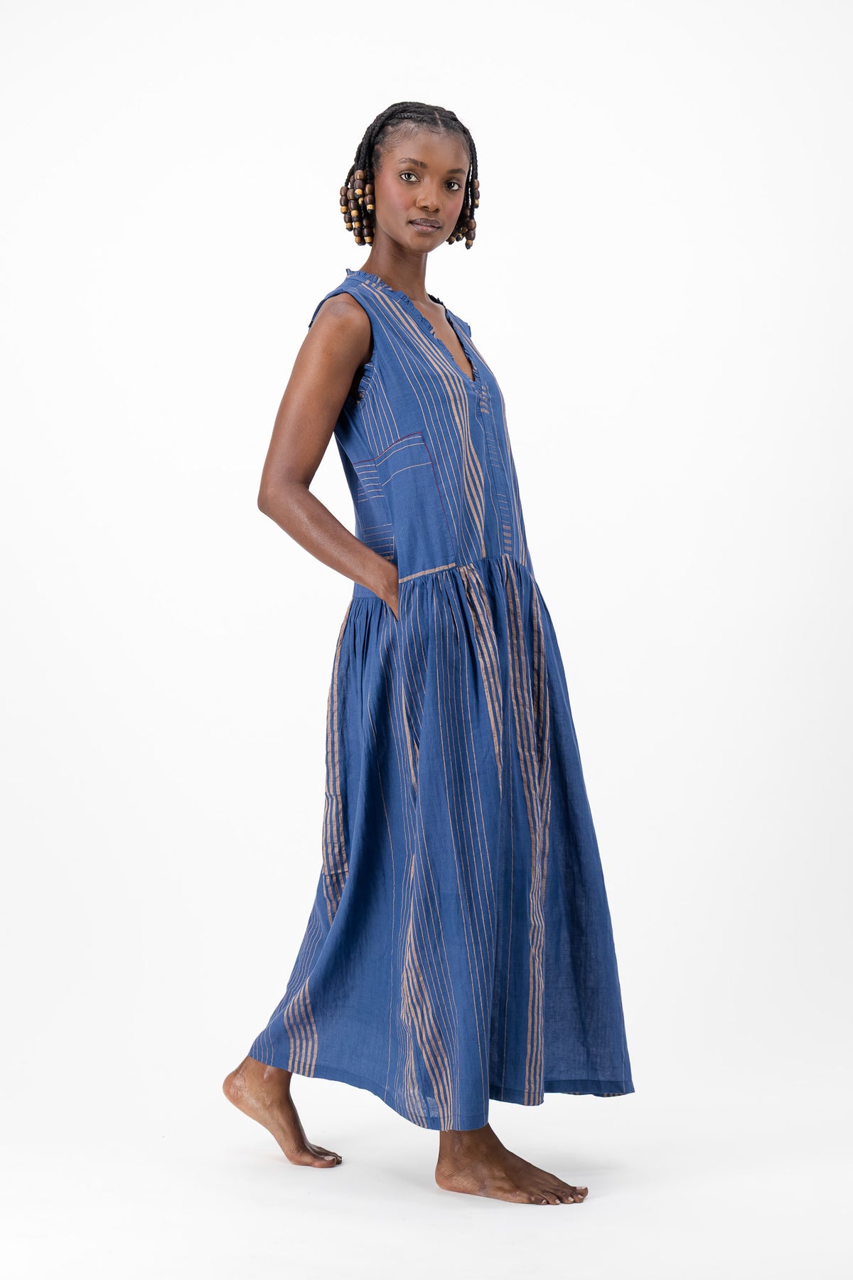 Nevermind Handloom Dress - Blue & Gold Lurex