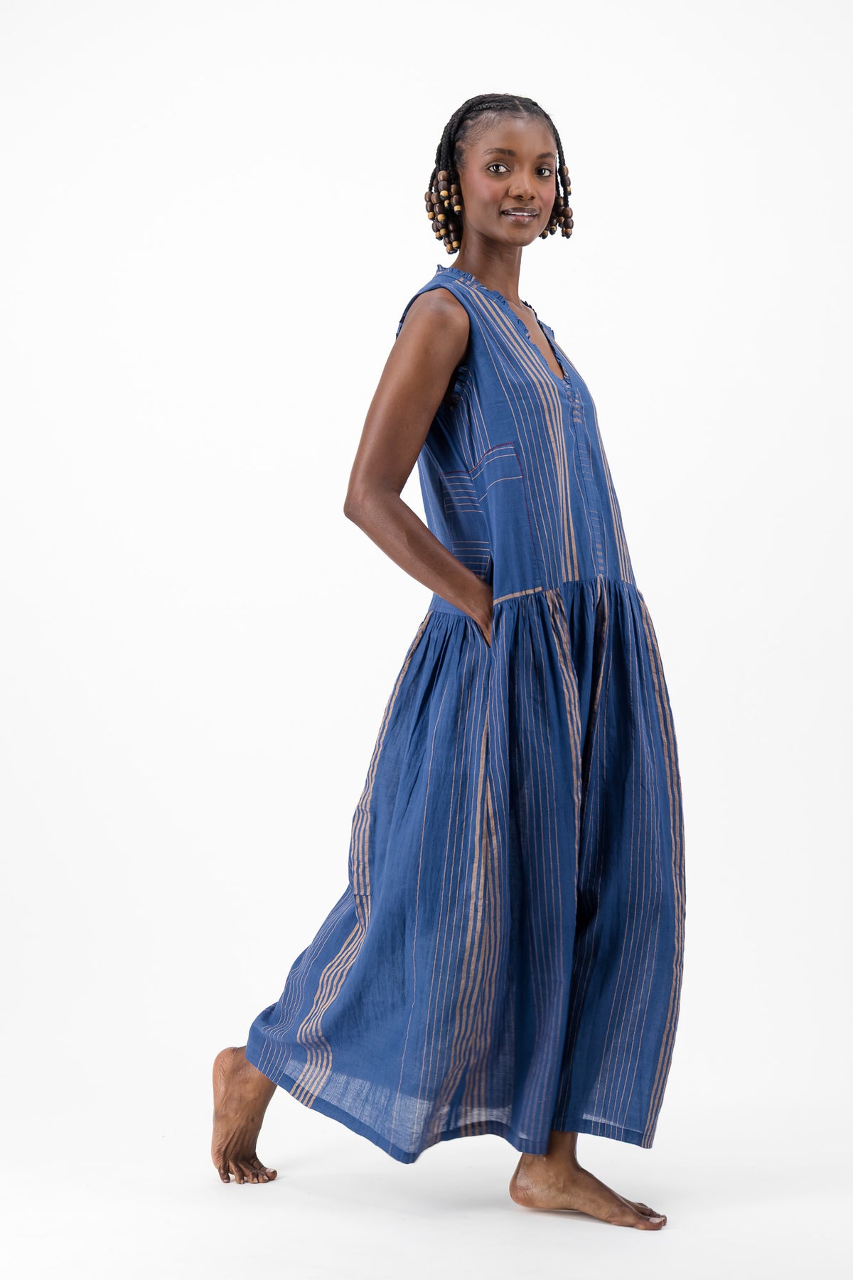 Nevermind Handloom Dress - Blue & Gold Lurex