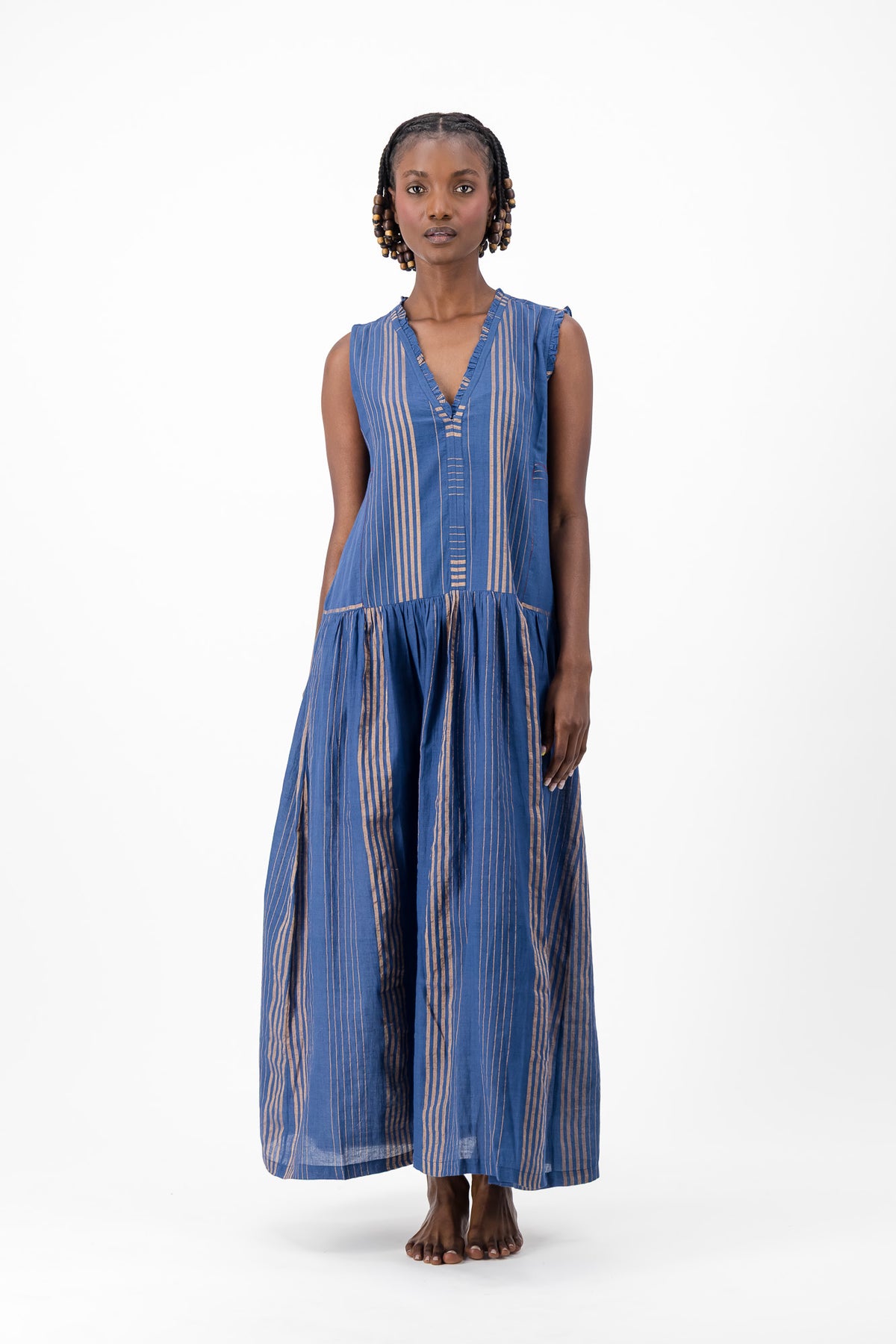 Nevermind Handloom Dress - Blue & Gold Lurex