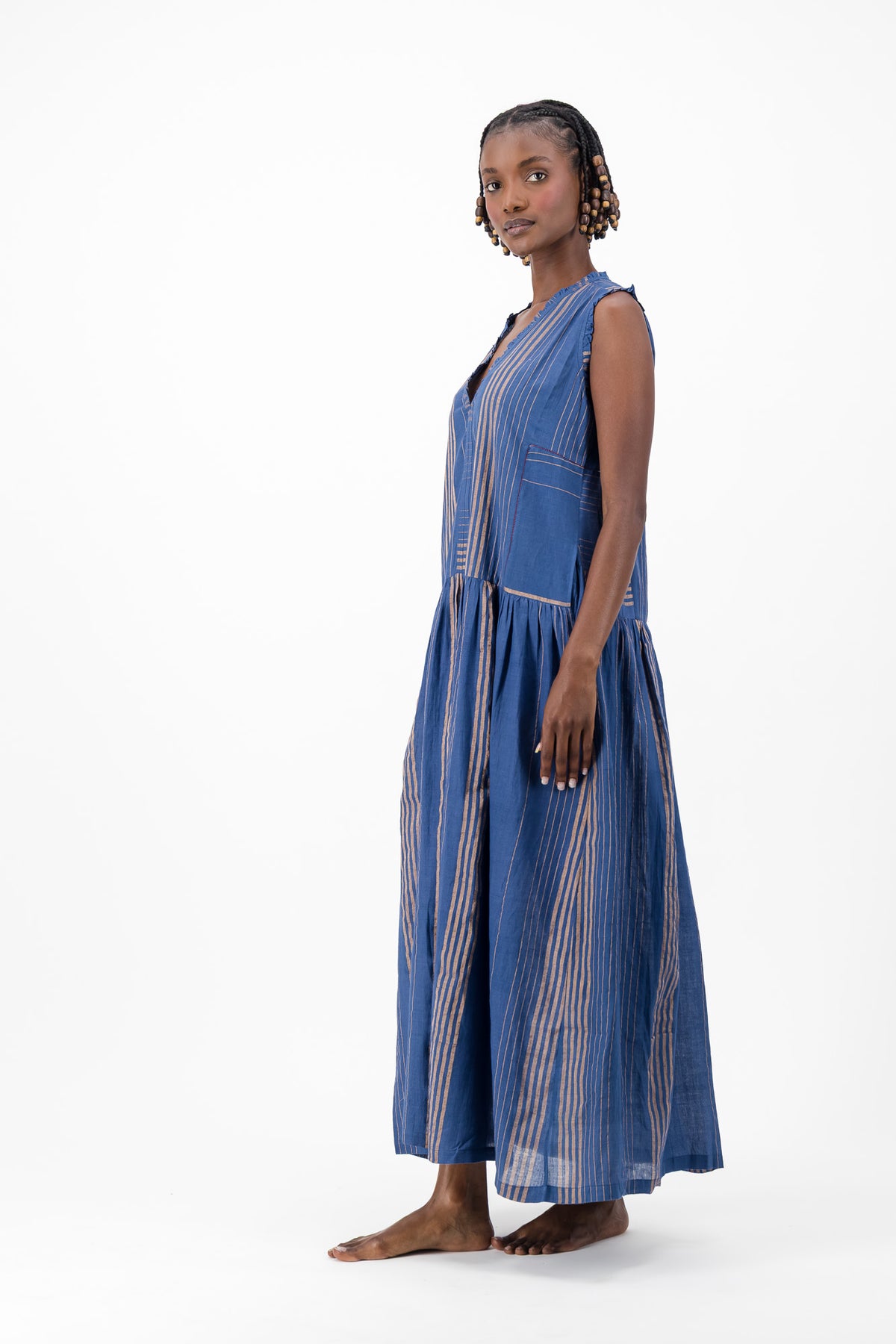 Nevermind Handloom Dress - Blue & Gold Lurex