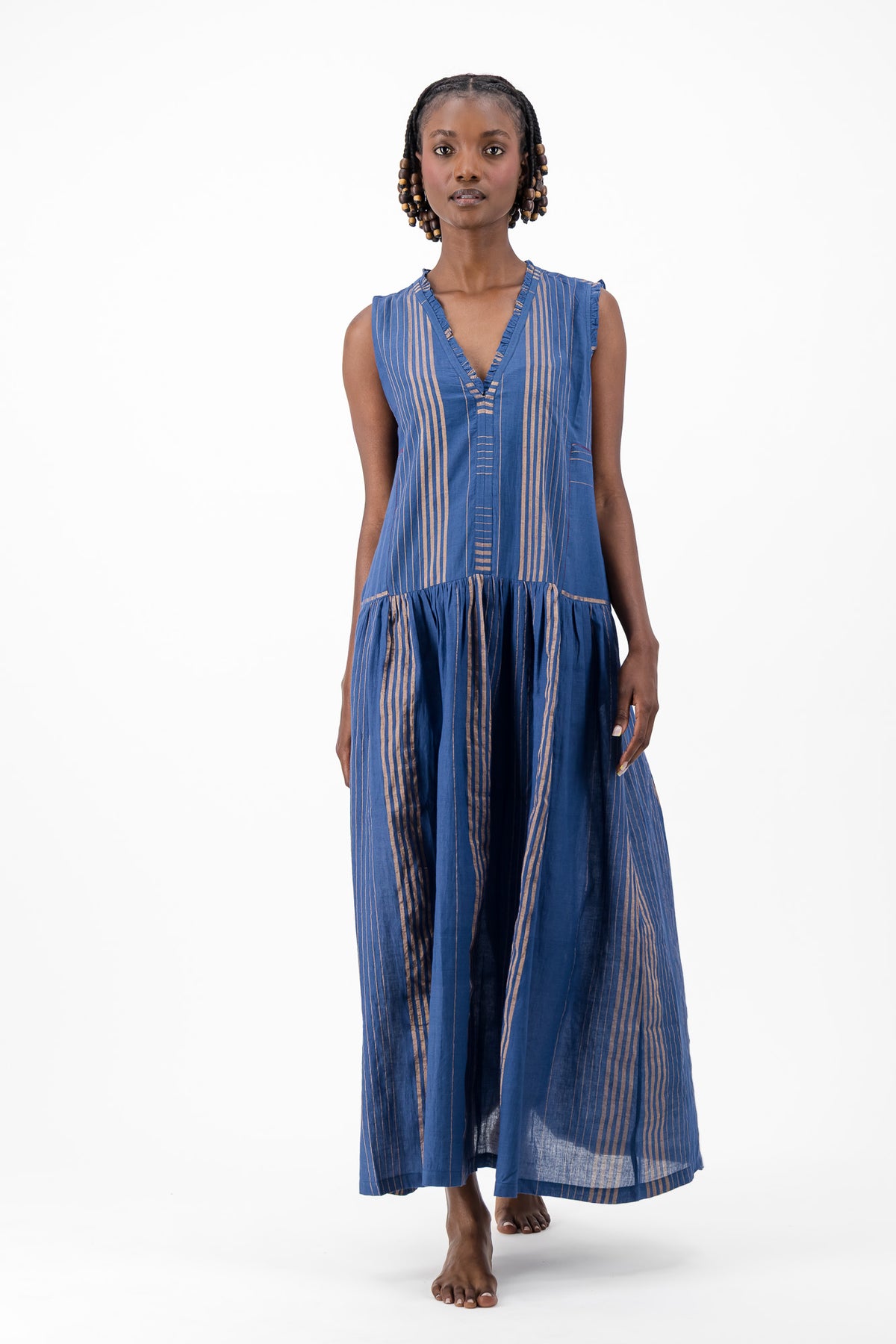 Nevermind Handloom Dress - Blue & Gold Lurex