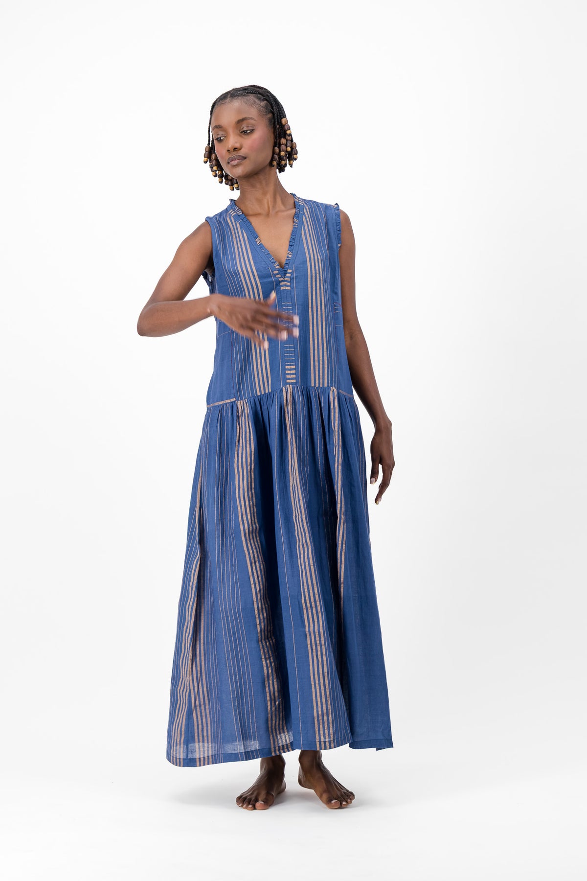 Nevermind Handloom Dress - Blue & Gold Lurex