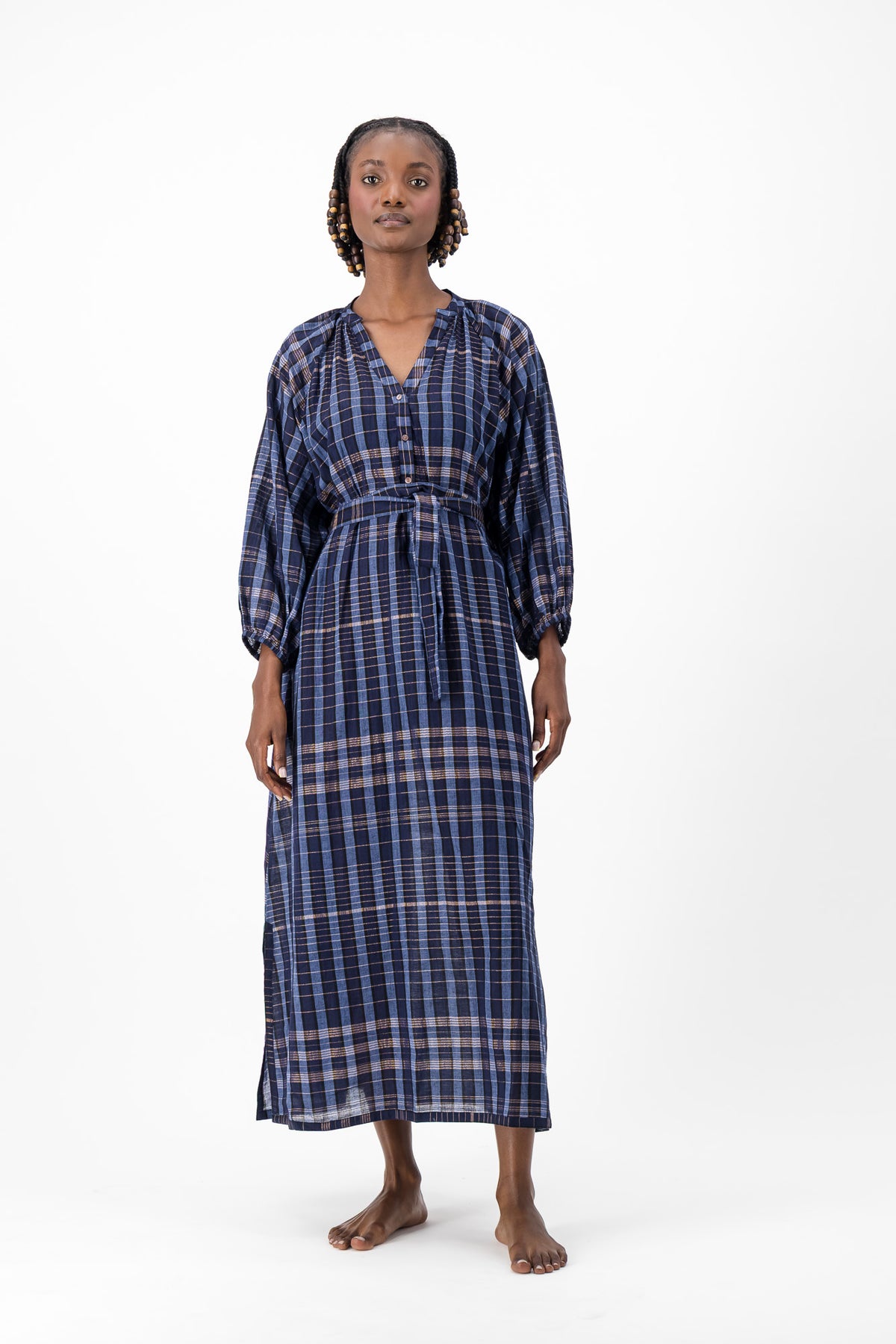 Glitter Weave Handloom Kaftan - Navy Check