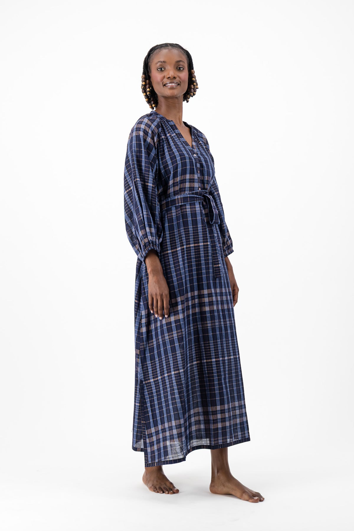 Glitter Weave Handloom Kaftan - Navy Check