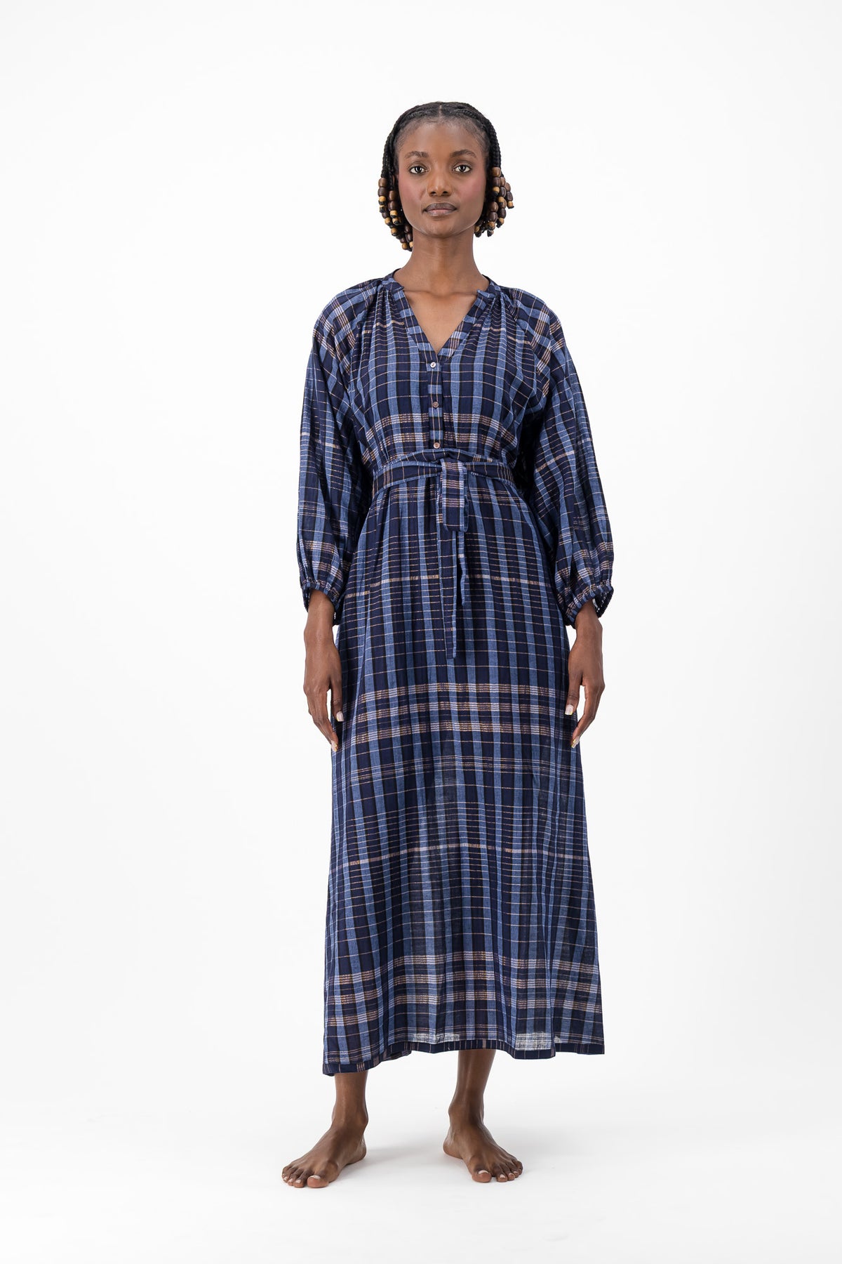 Glitter Weave Handloom Kaftan - Navy Check