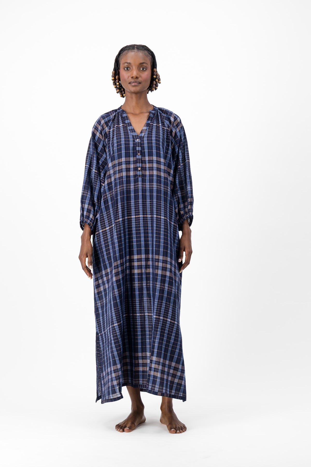 Glitter Weave Handloom Kaftan - Navy Check