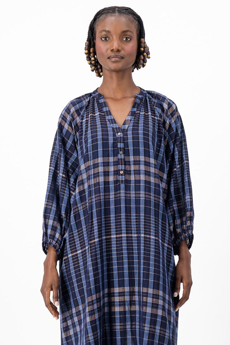 Glitter Weave Handloom Kaftan - Navy Check