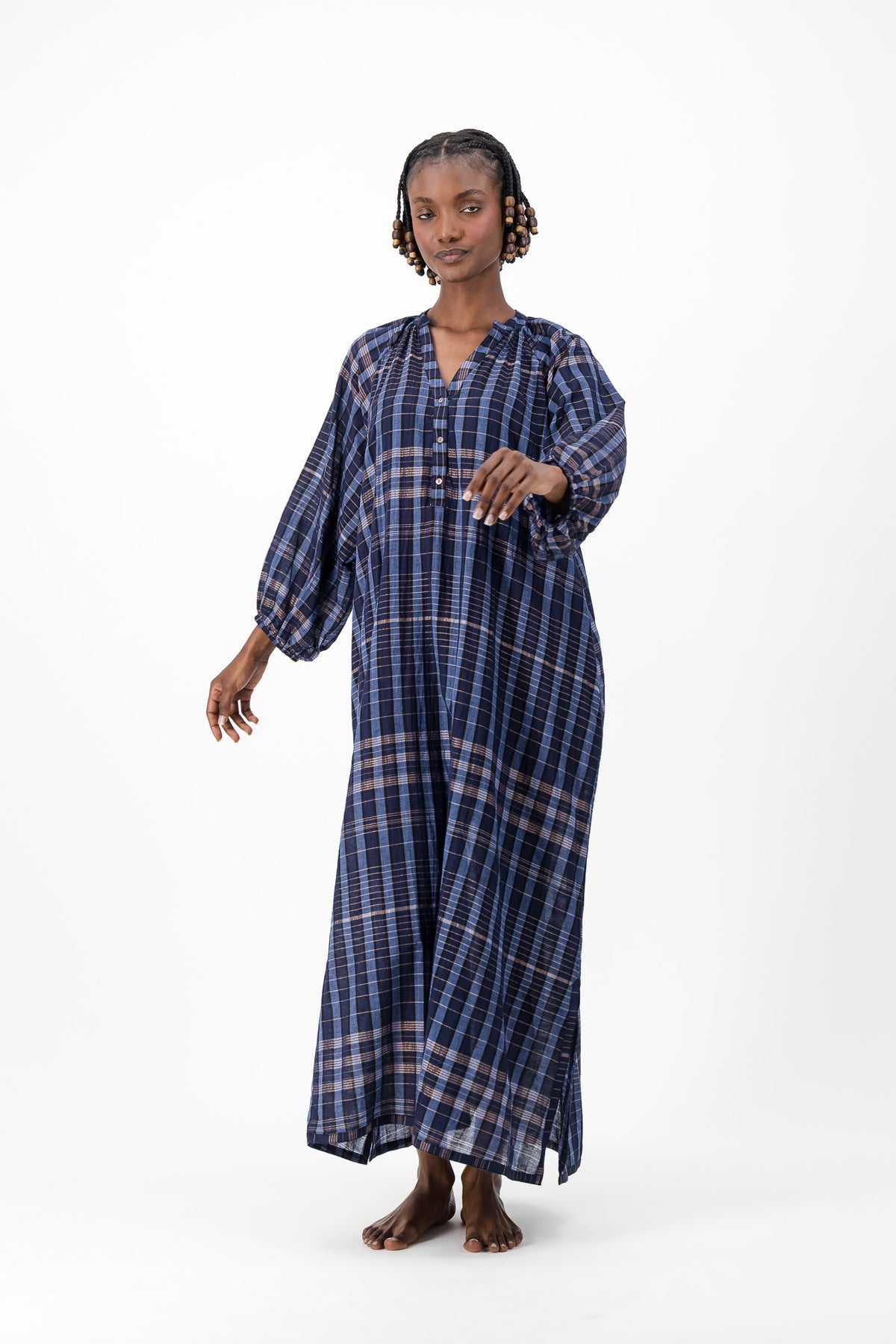 Glitter Weave Handloom Kaftan - Navy Check
