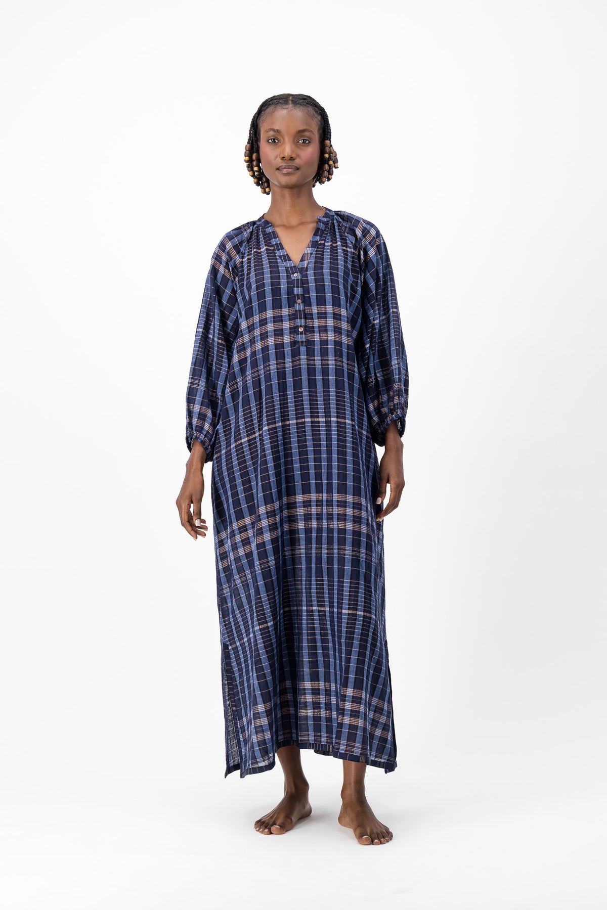 Glitter Weave Handloom Kaftan - Navy Check