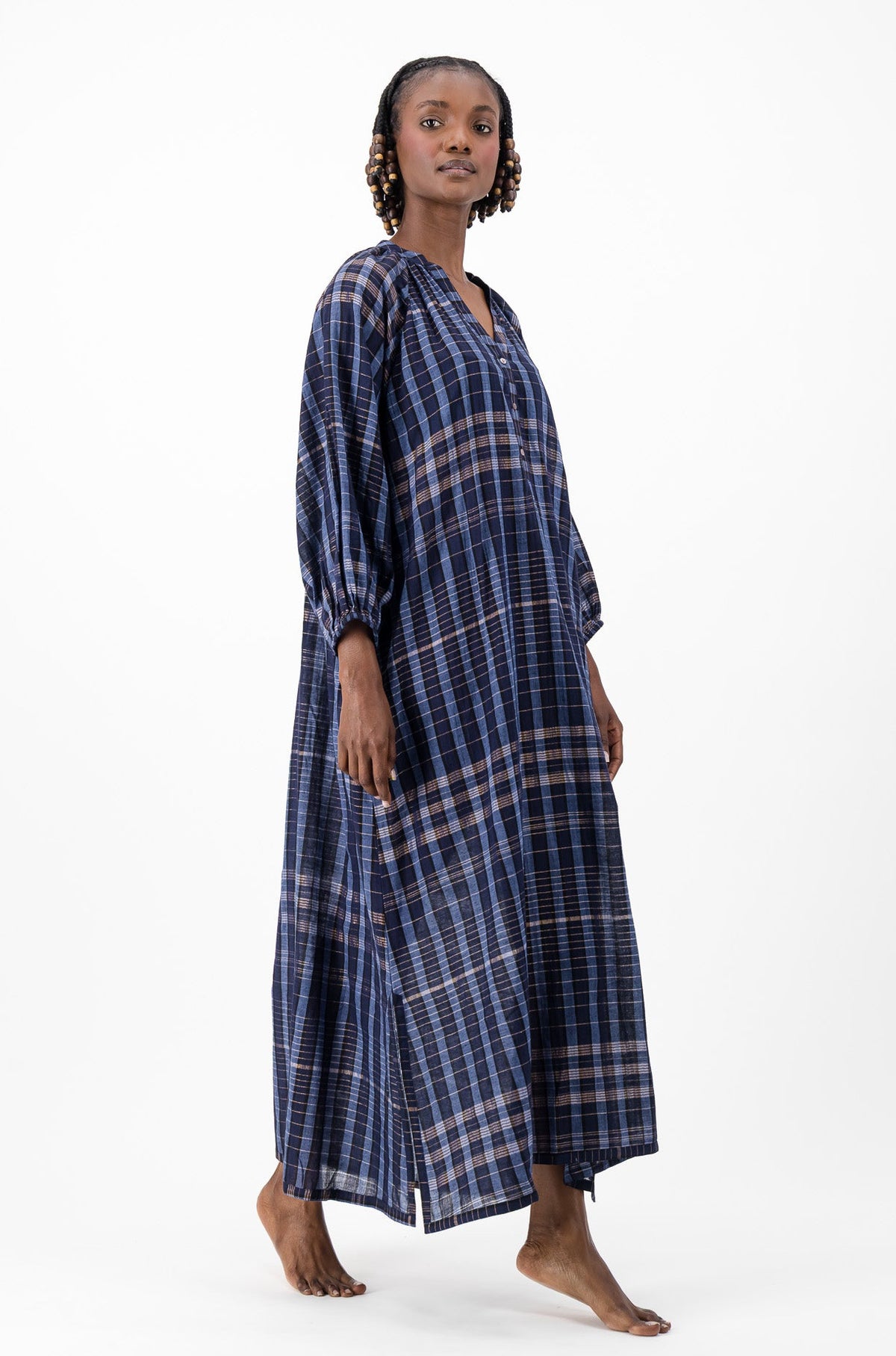 Glitter Weave Handloom Kaftan - Navy Check