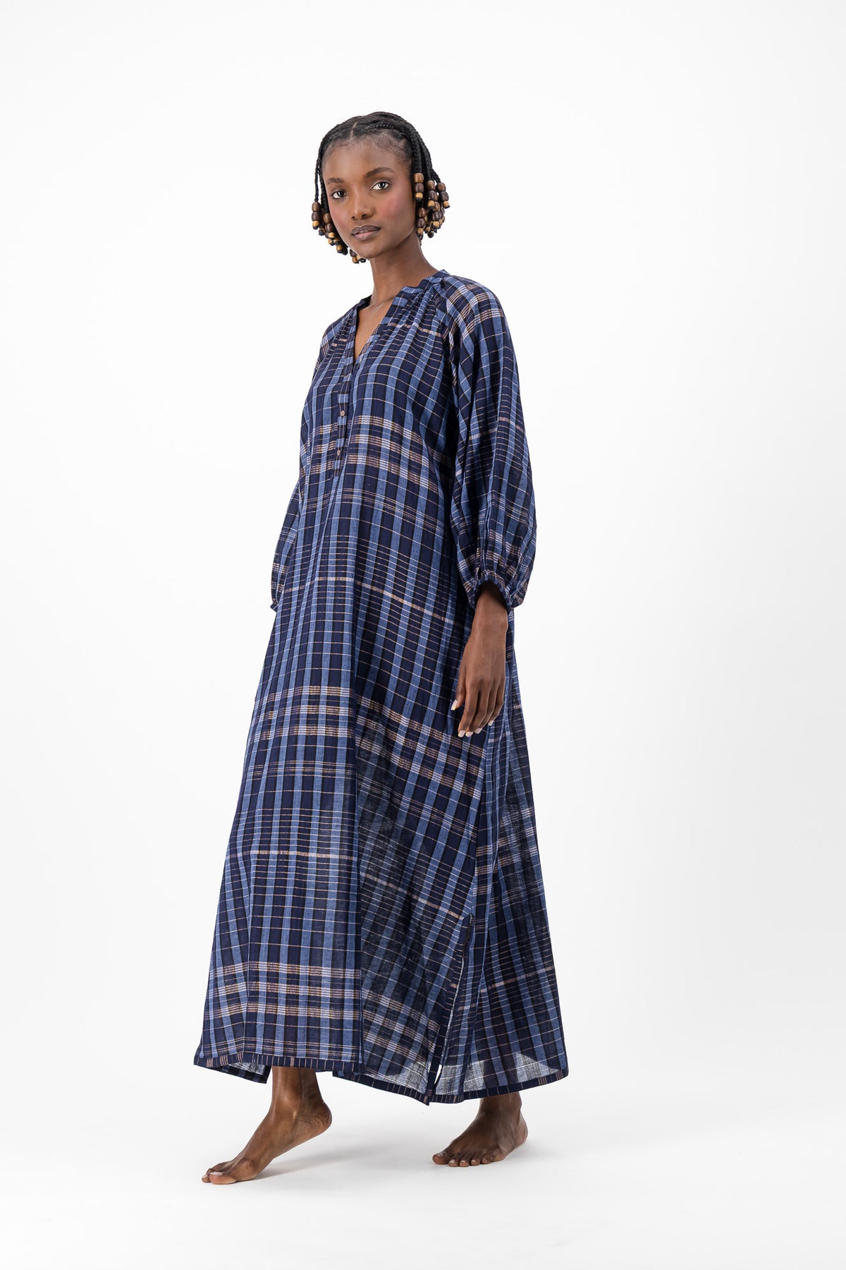 Glitter Weave Handloom Kaftan - Navy Check